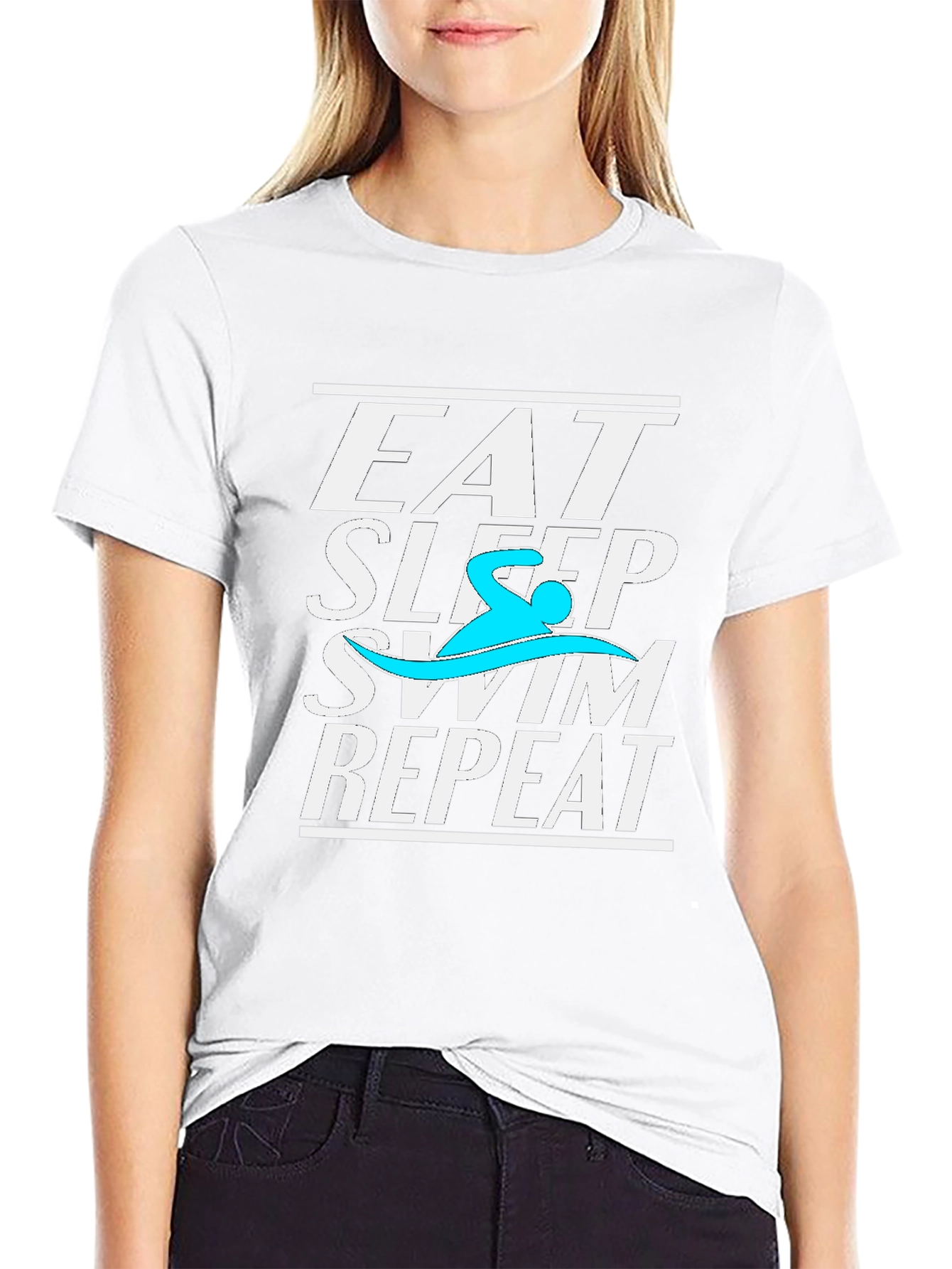 Eat Sleep Swim Repeat Black Graphic T-Shirt