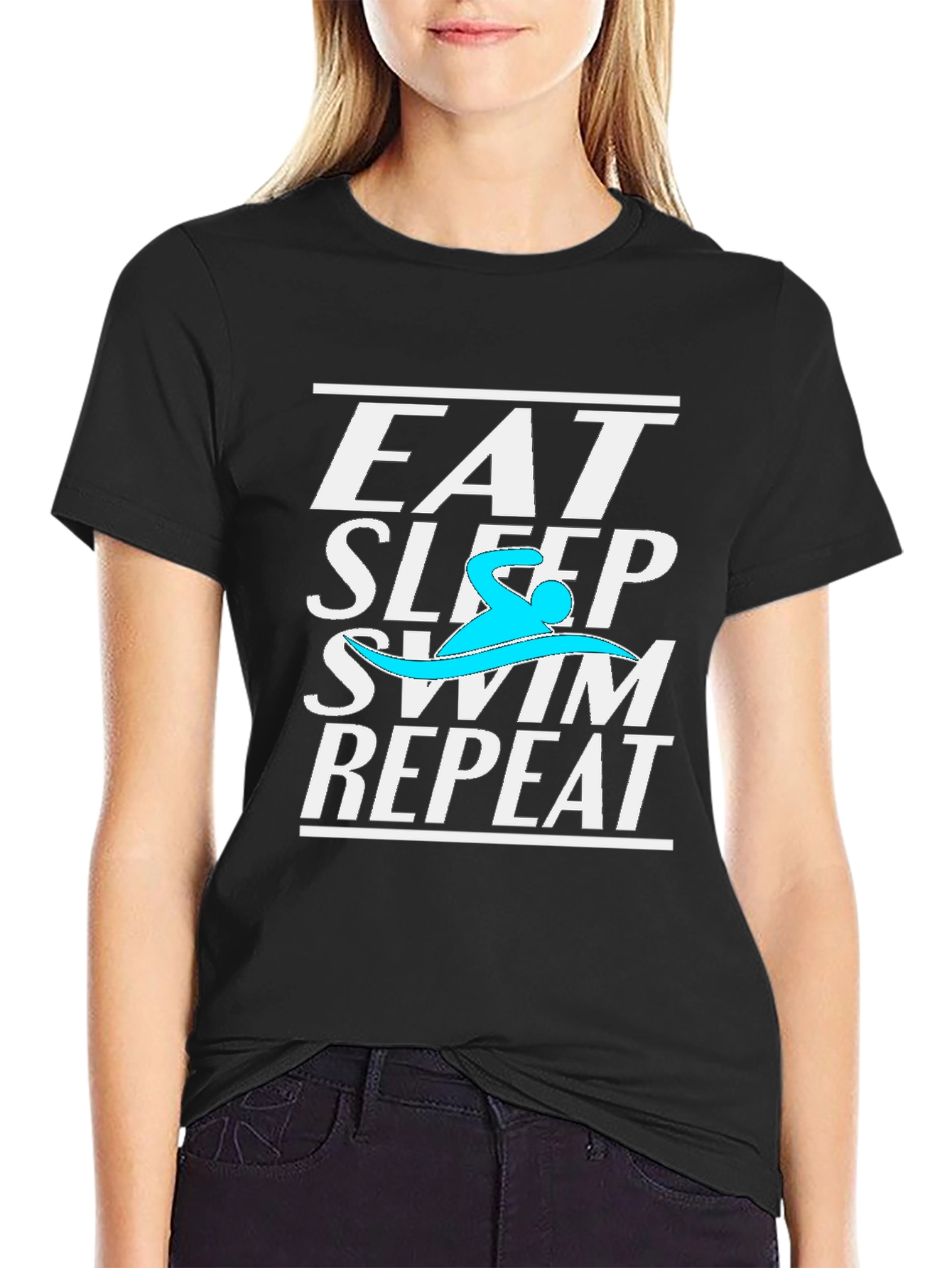 Eat Sleep Swim Repeat Black Graphic T-Shirt