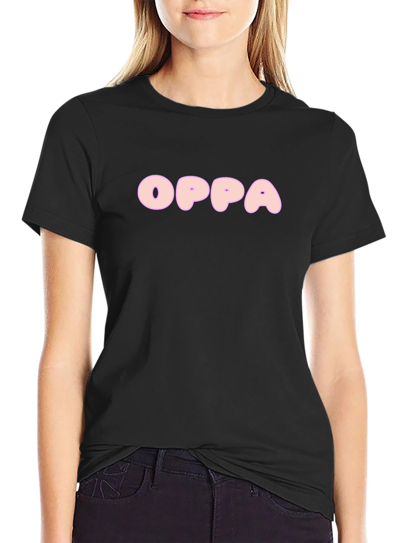 Oppa Black Graphic Tee - Casual Style