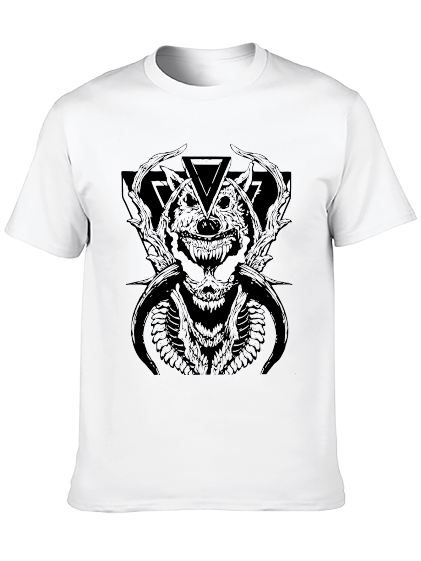 Mens Black Graphic Tee - Wolf Monster Design