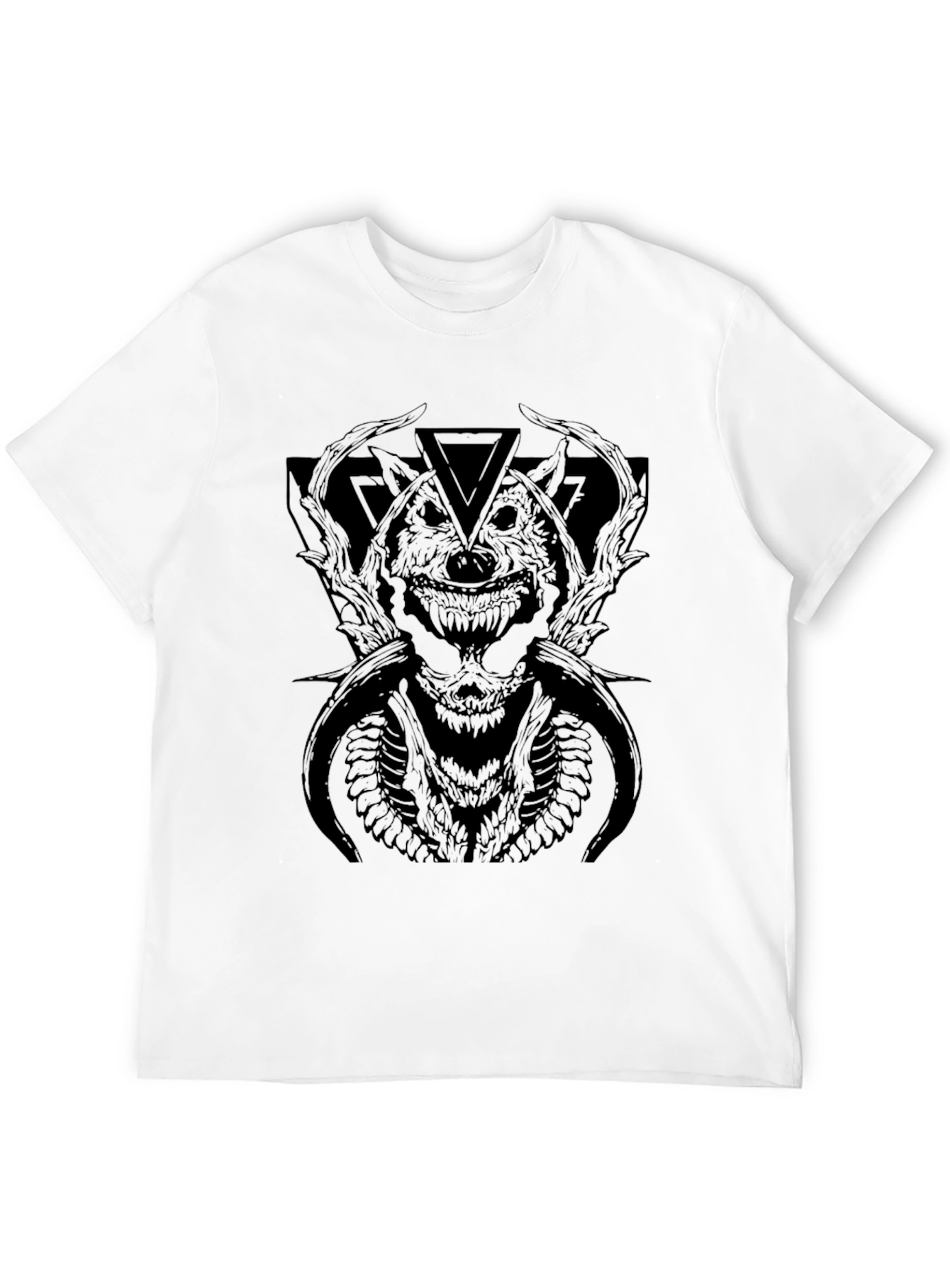 Mens Black Graphic Tee - Wolf Monster Design