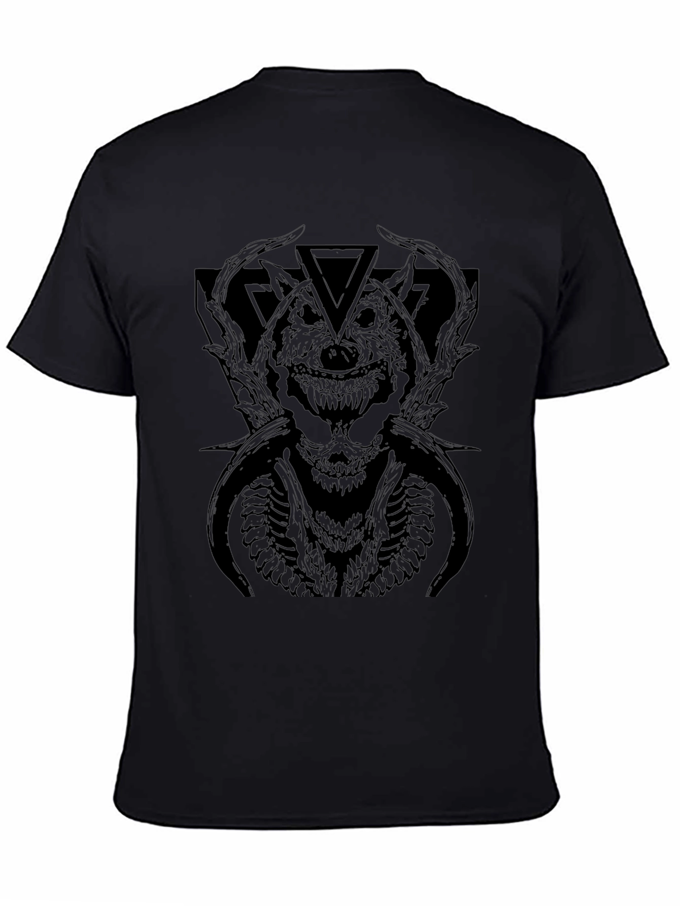 Mens Black Graphic Tee - Wolf Monster Design