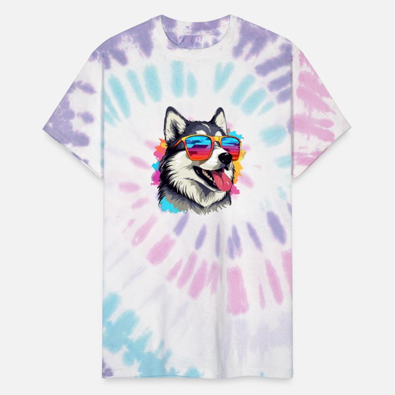 Colorful Alaskan Malamute Dog With Sunglasses