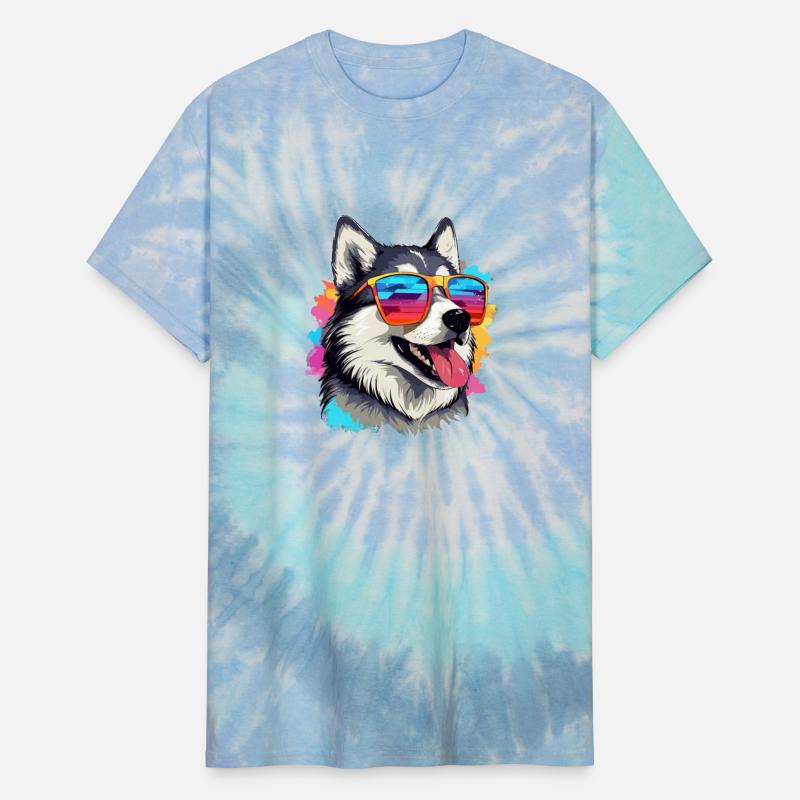 Colorful Alaskan Malamute Dog With Sunglasses