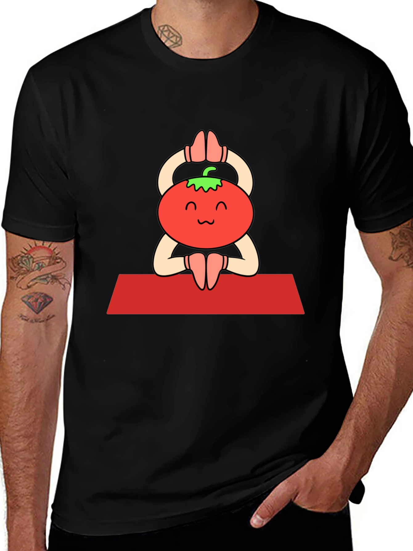 Tomato Yoga Pose Black T-Shirt