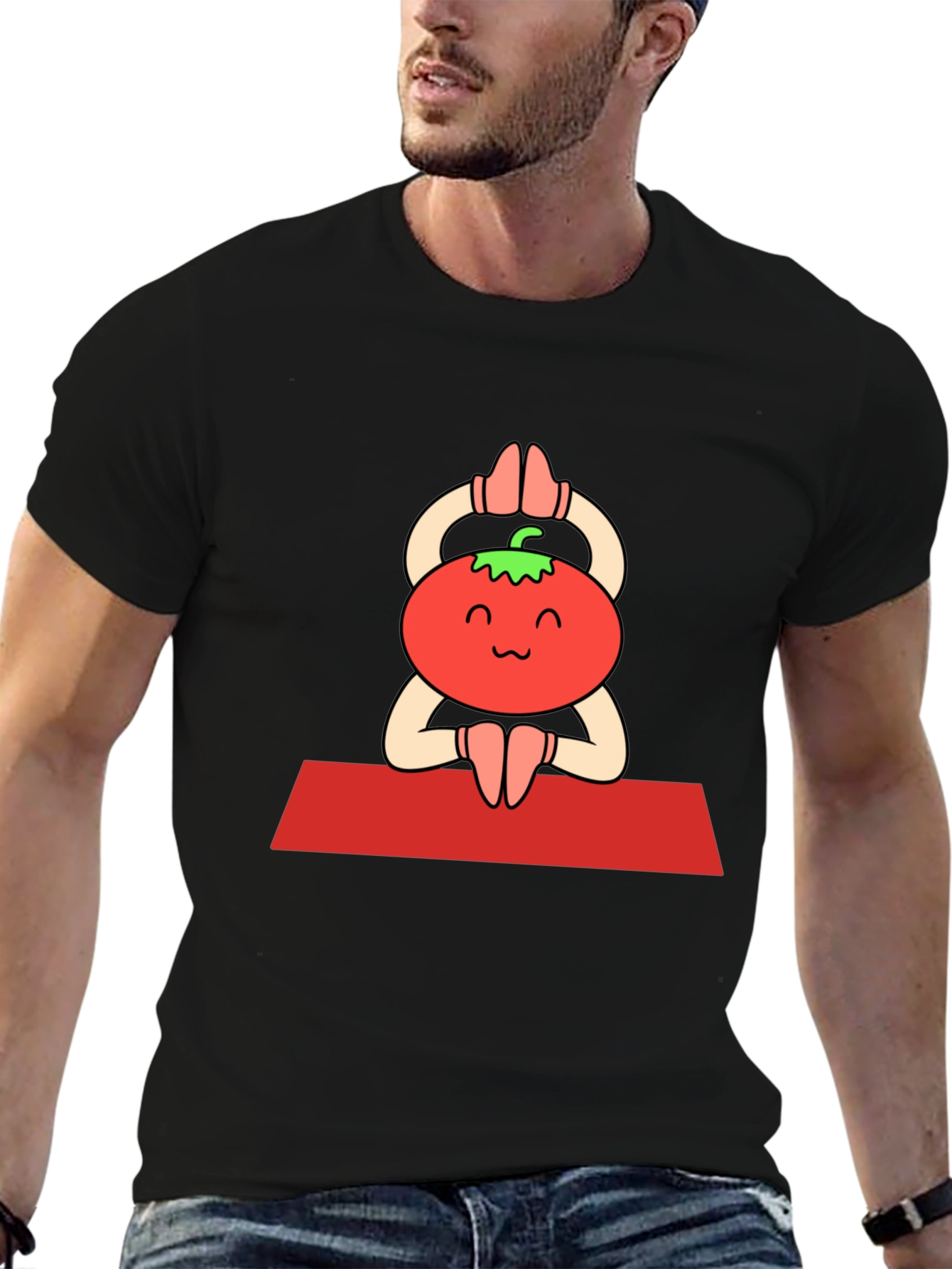 Tomato Yoga Pose Black T-Shirt