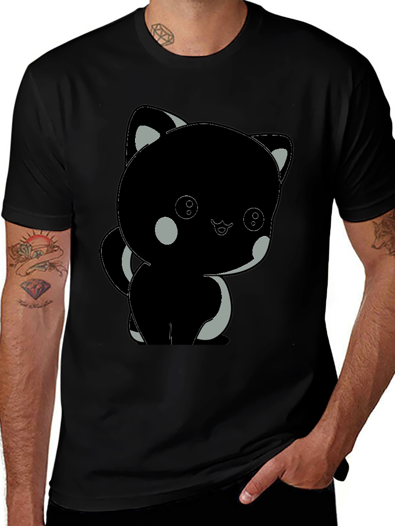 Cute Black Cat Graphic T-Shirt