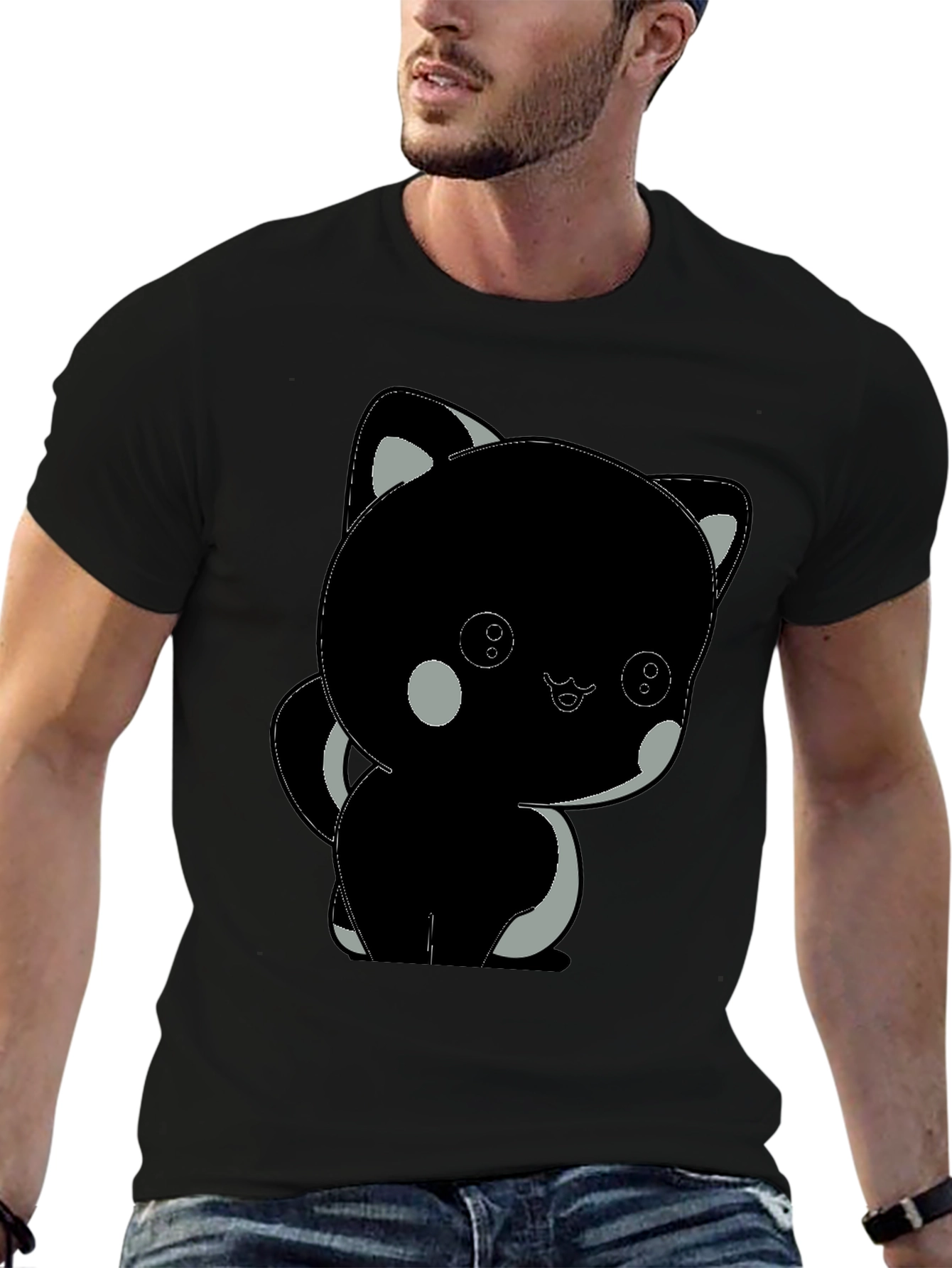 Cute Black Cat Graphic T-Shirt