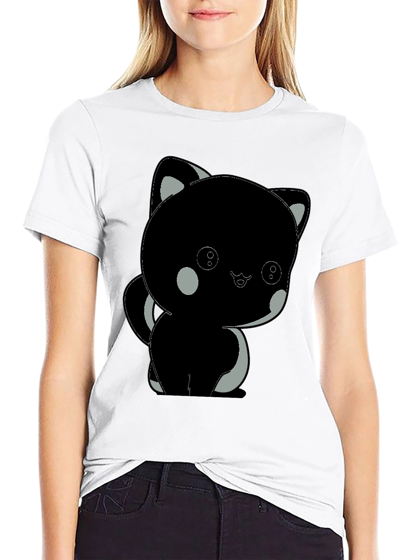 Cute Black Cat Graphic T-Shirt