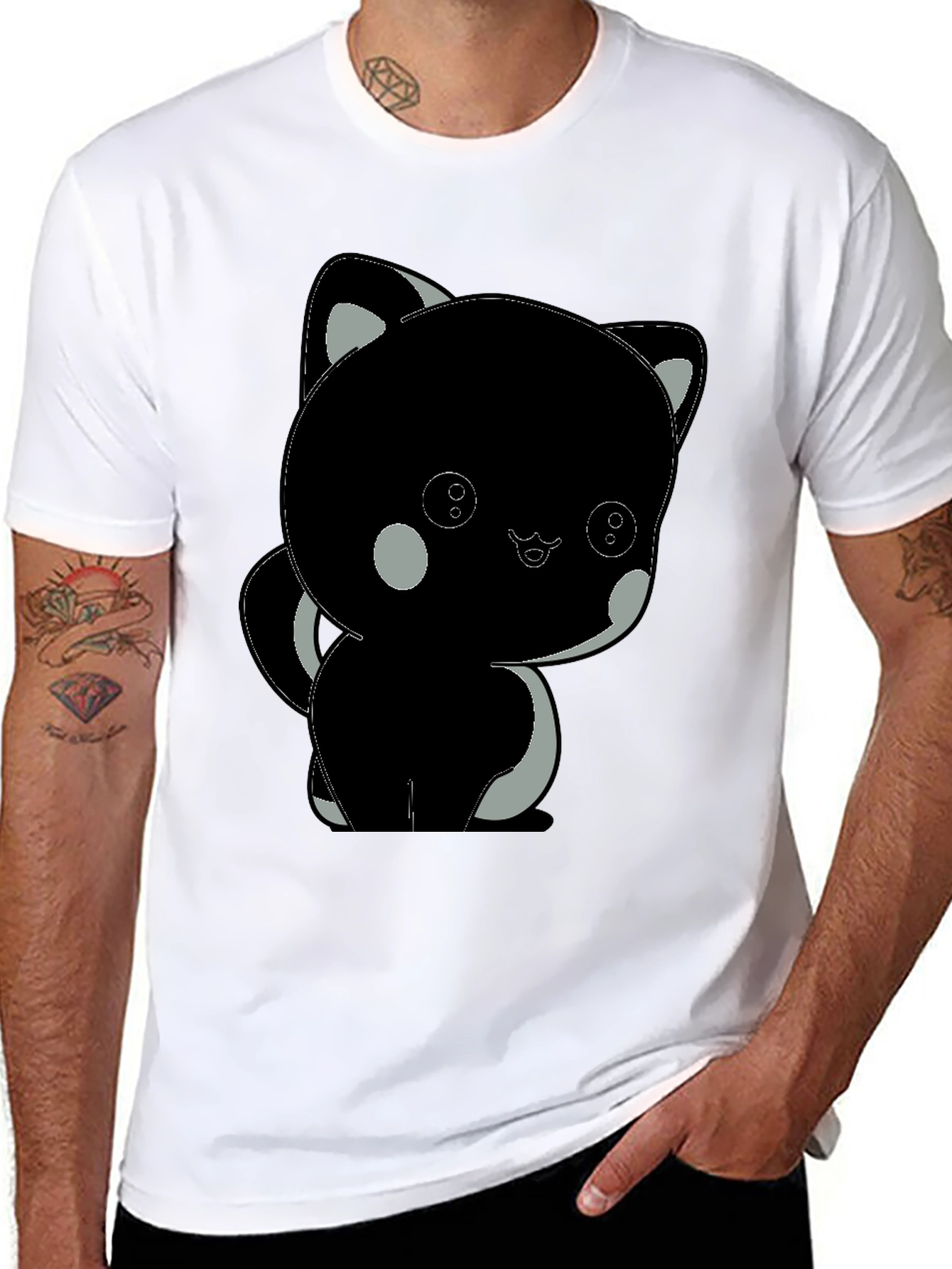 Cute Black Cat Graphic T-Shirt