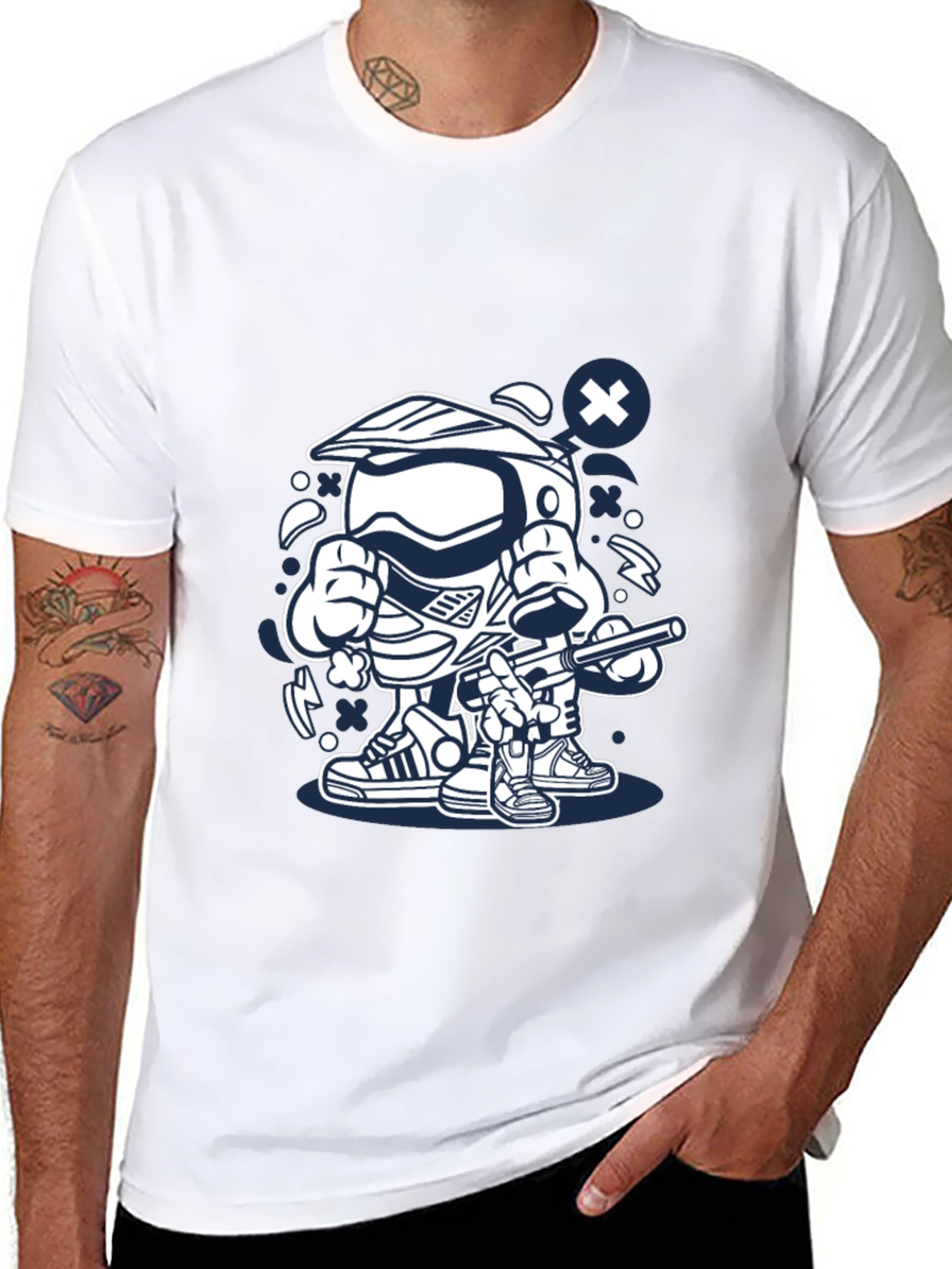 Cool Cartoon Motocross Rider Black T-Shirt