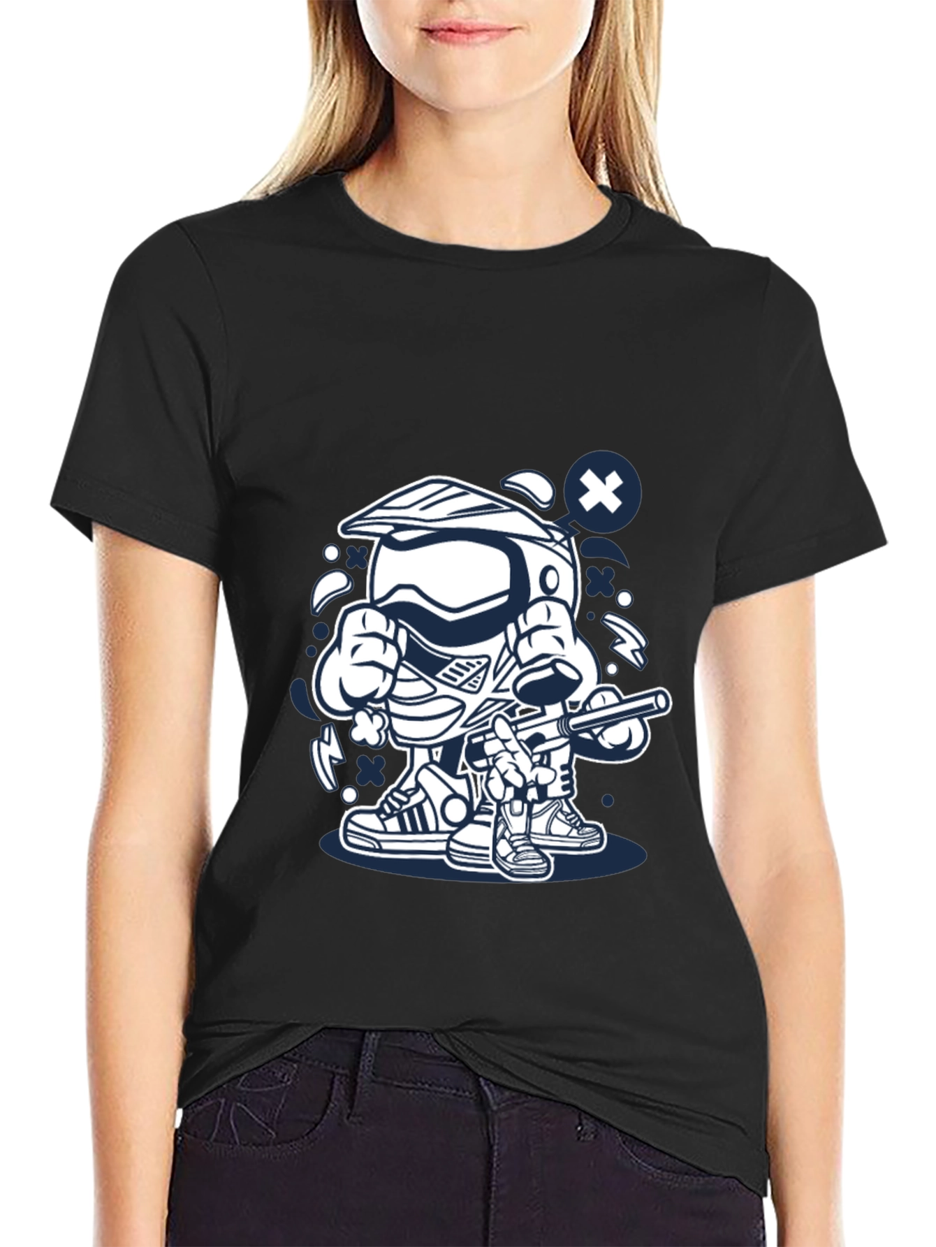 Cool Cartoon Motocross Rider Black T-Shirt