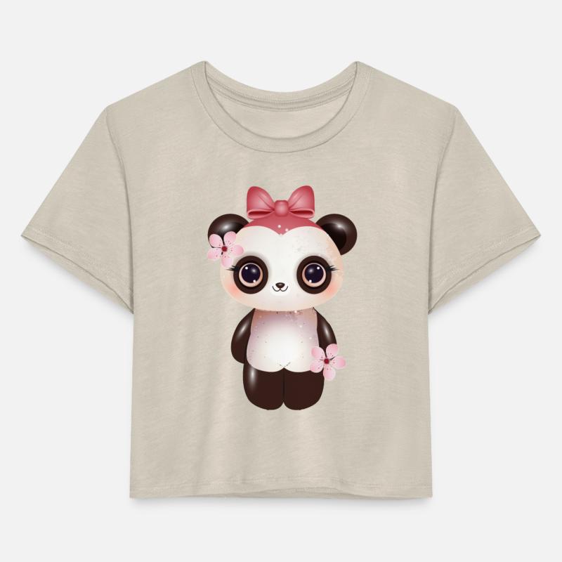 cute panda with pink bow and cherry blossom