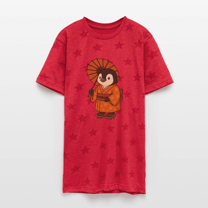 Cute penguin Japan anime tradition floral pattern