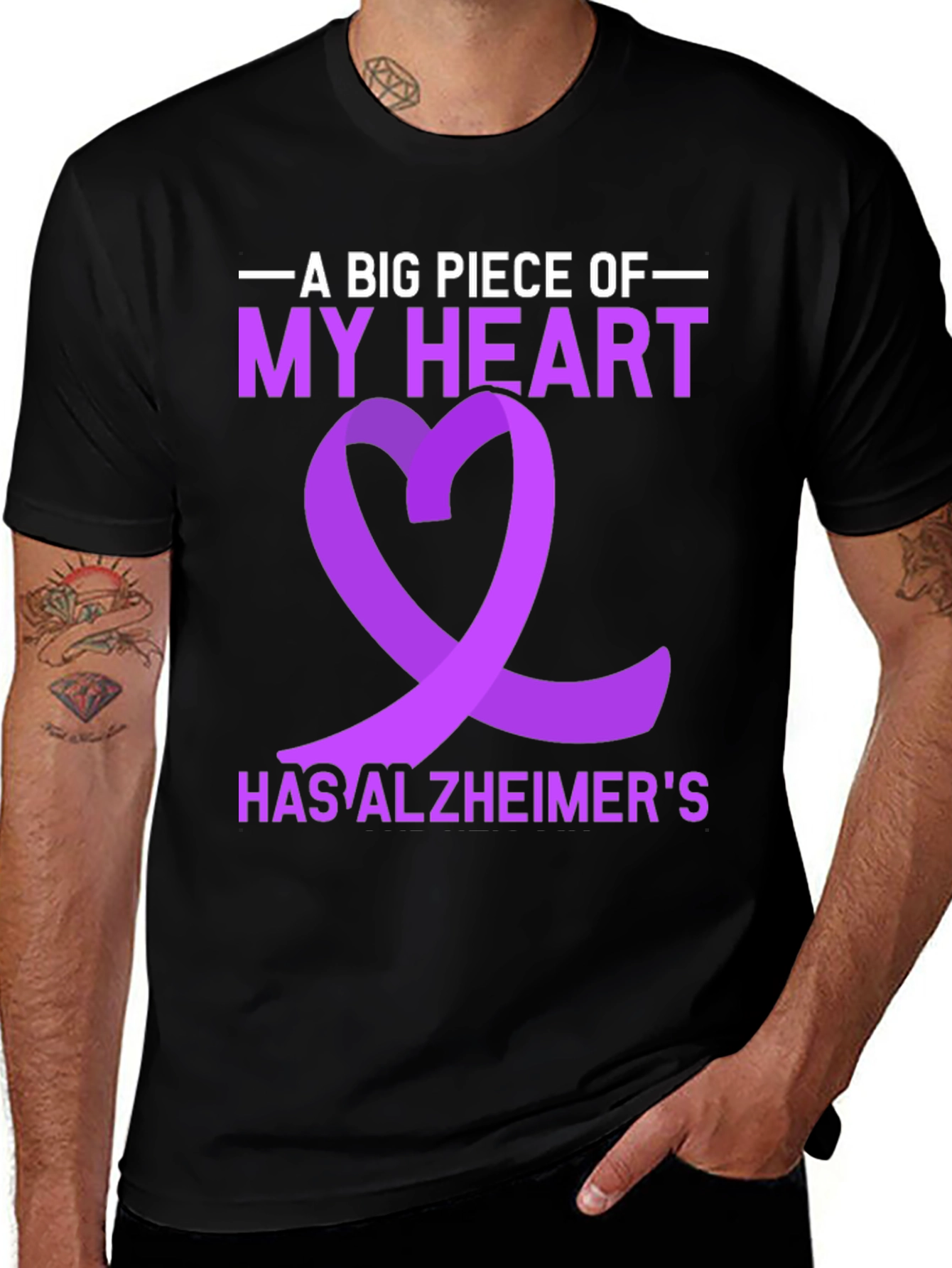 Alzheimers Awareness Ribbon Heart Graphic T-Shirt