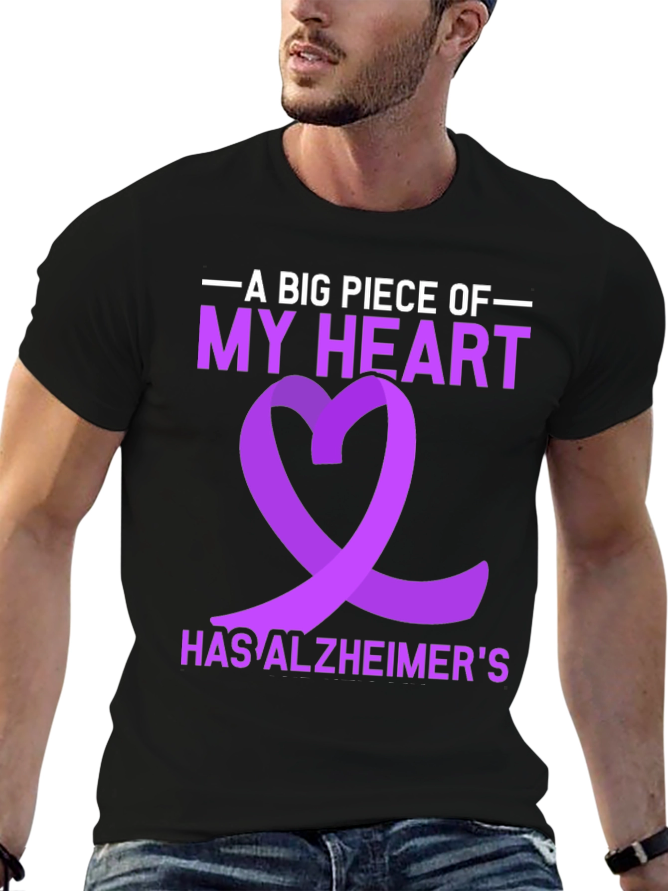 Alzheimers Awareness Ribbon Heart Graphic T-Shirt