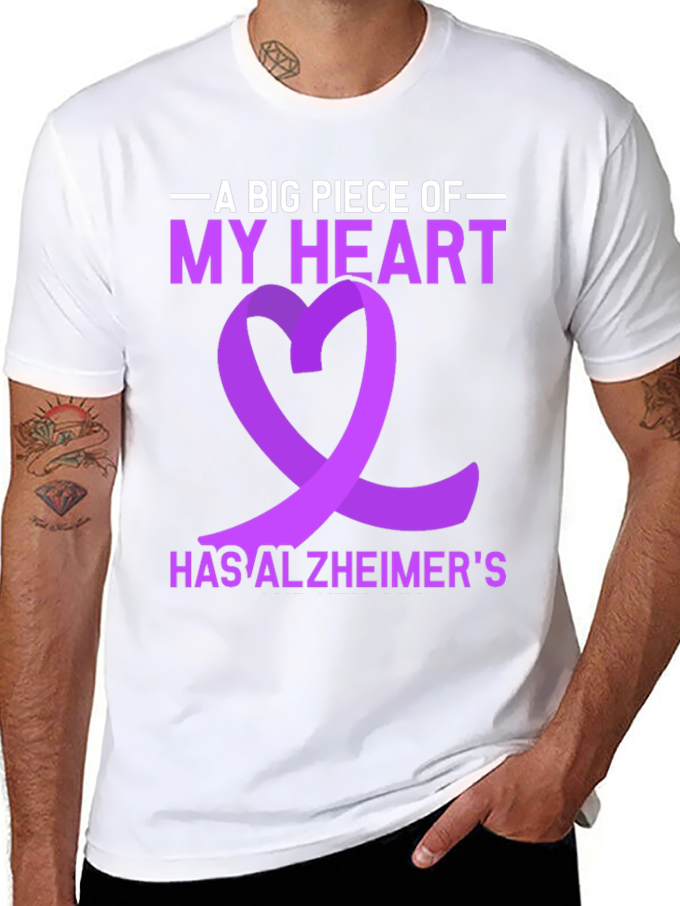 Alzheimers Awareness Ribbon Heart Graphic T-Shirt