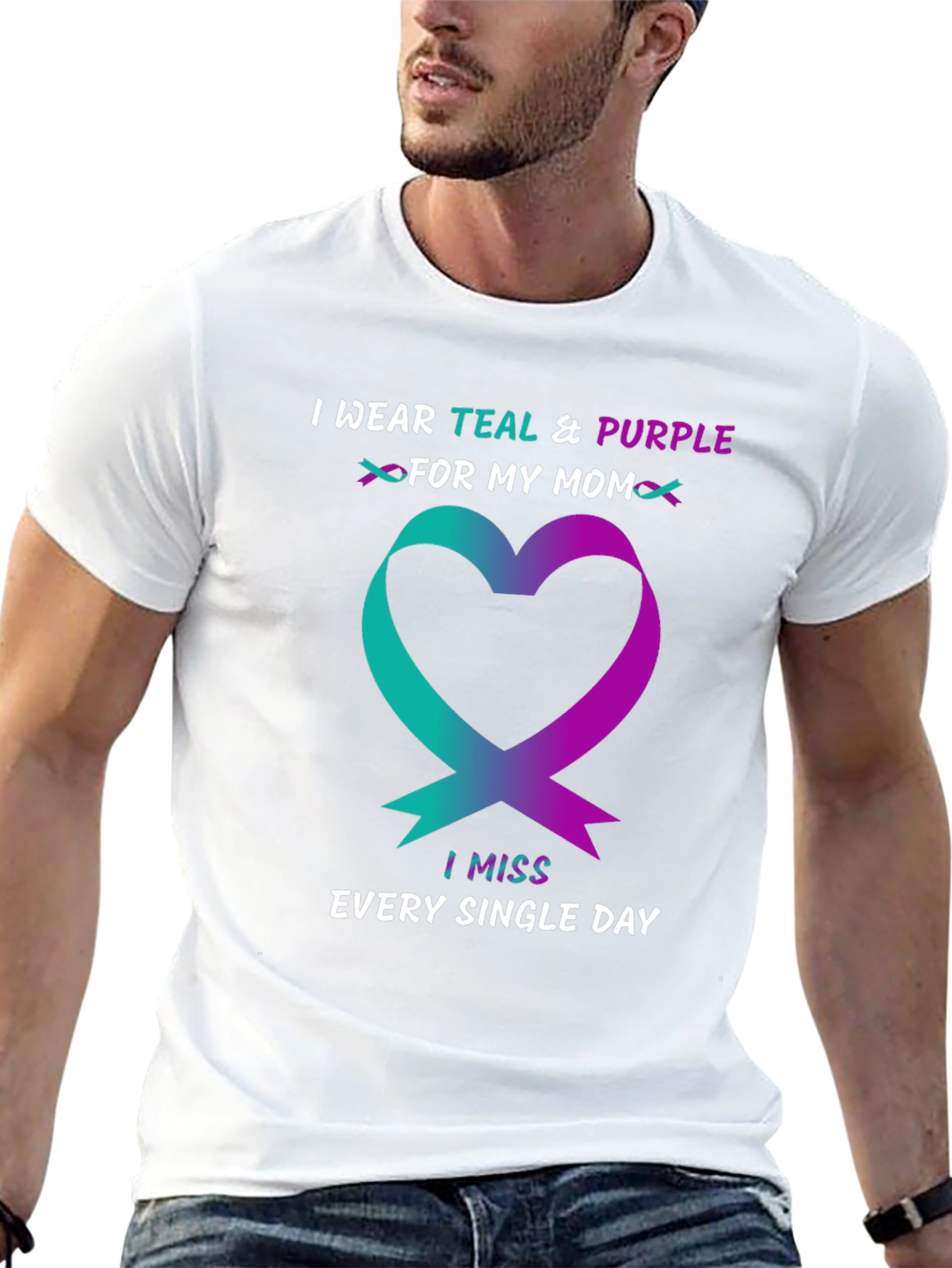 Teal & Purple Ribbon Heart T-Shirt - Missing Mom
