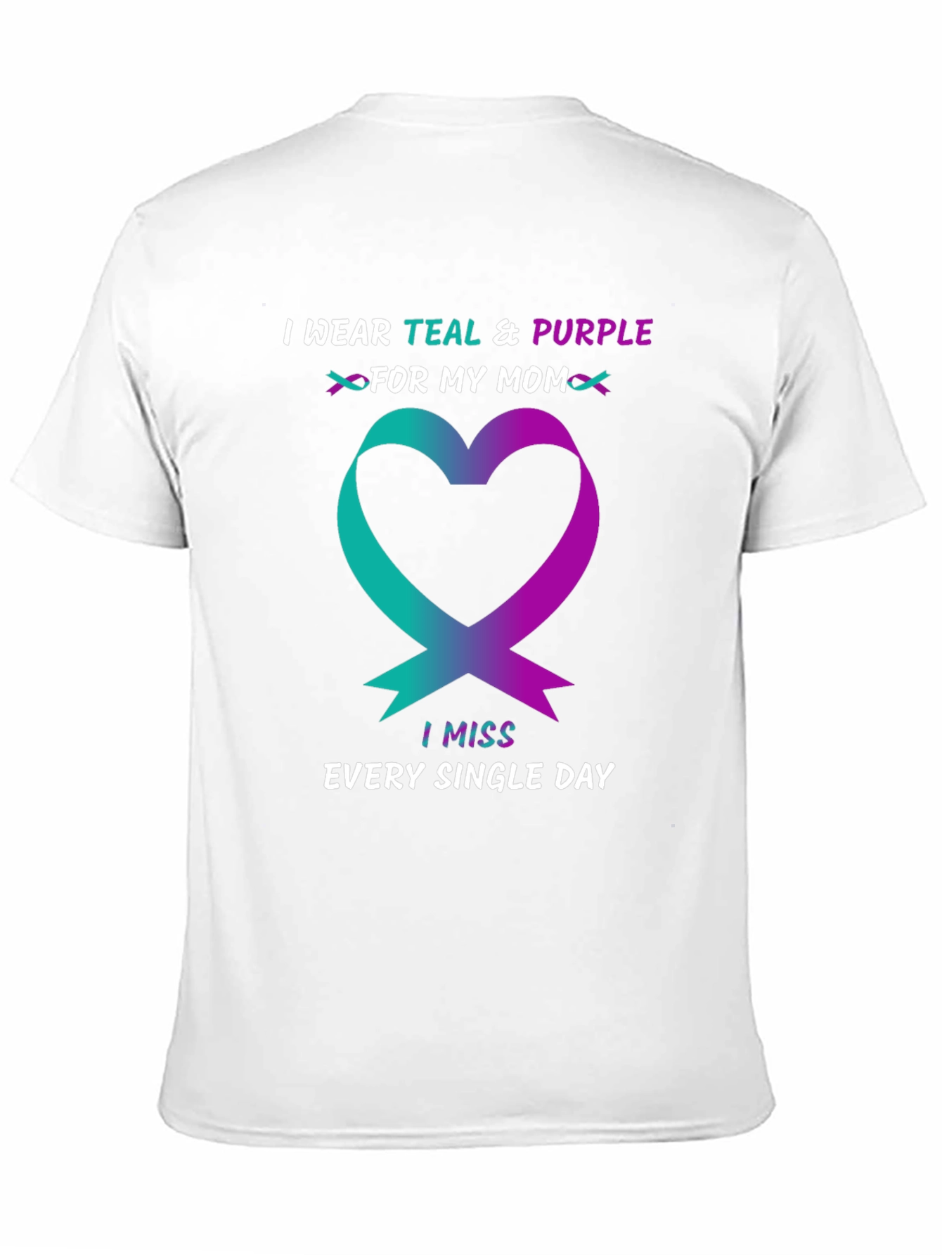 Teal & Purple Ribbon Heart T-Shirt - Missing Mom
