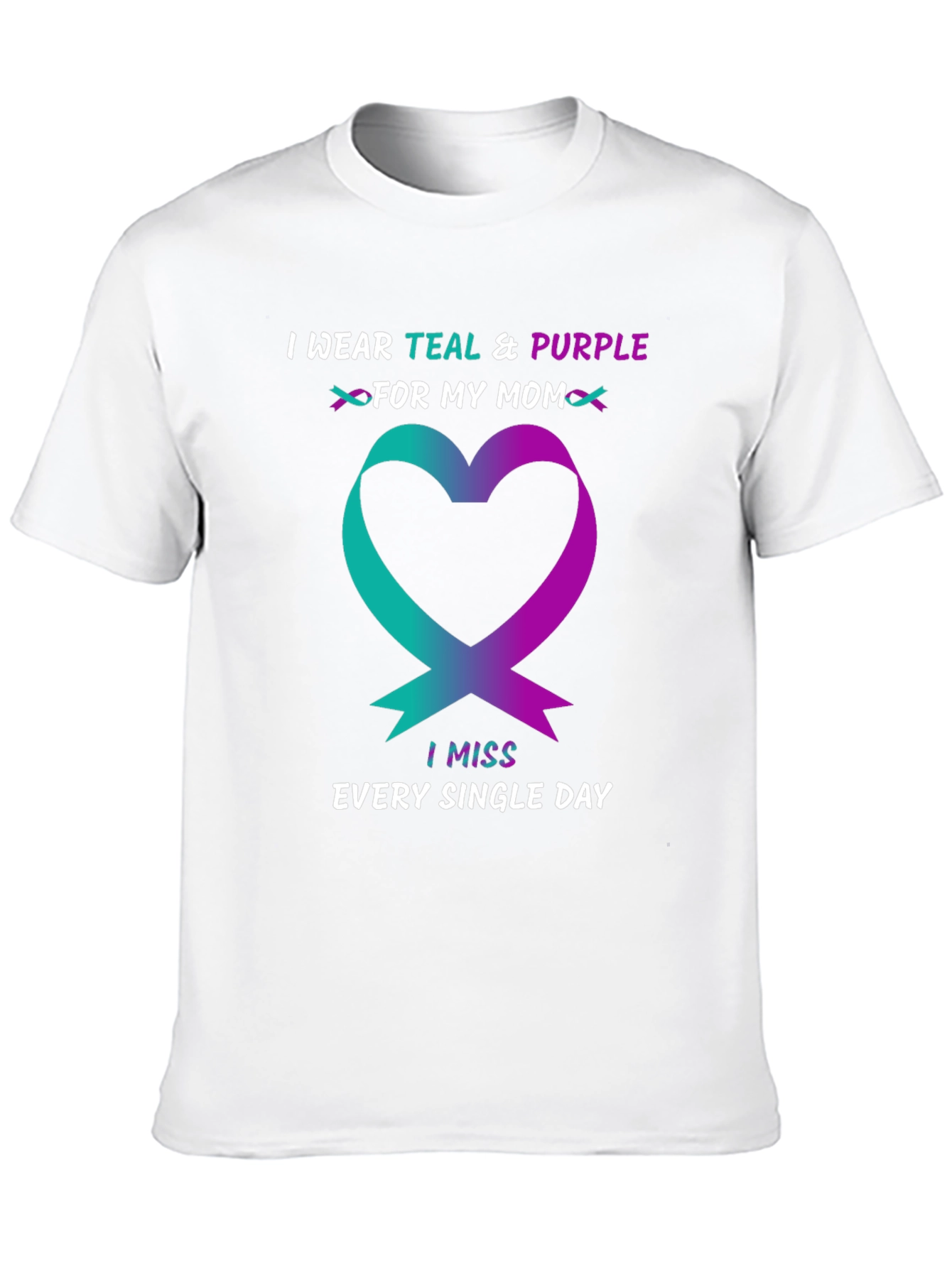 Teal & Purple Ribbon Heart T-Shirt - Missing Mom
