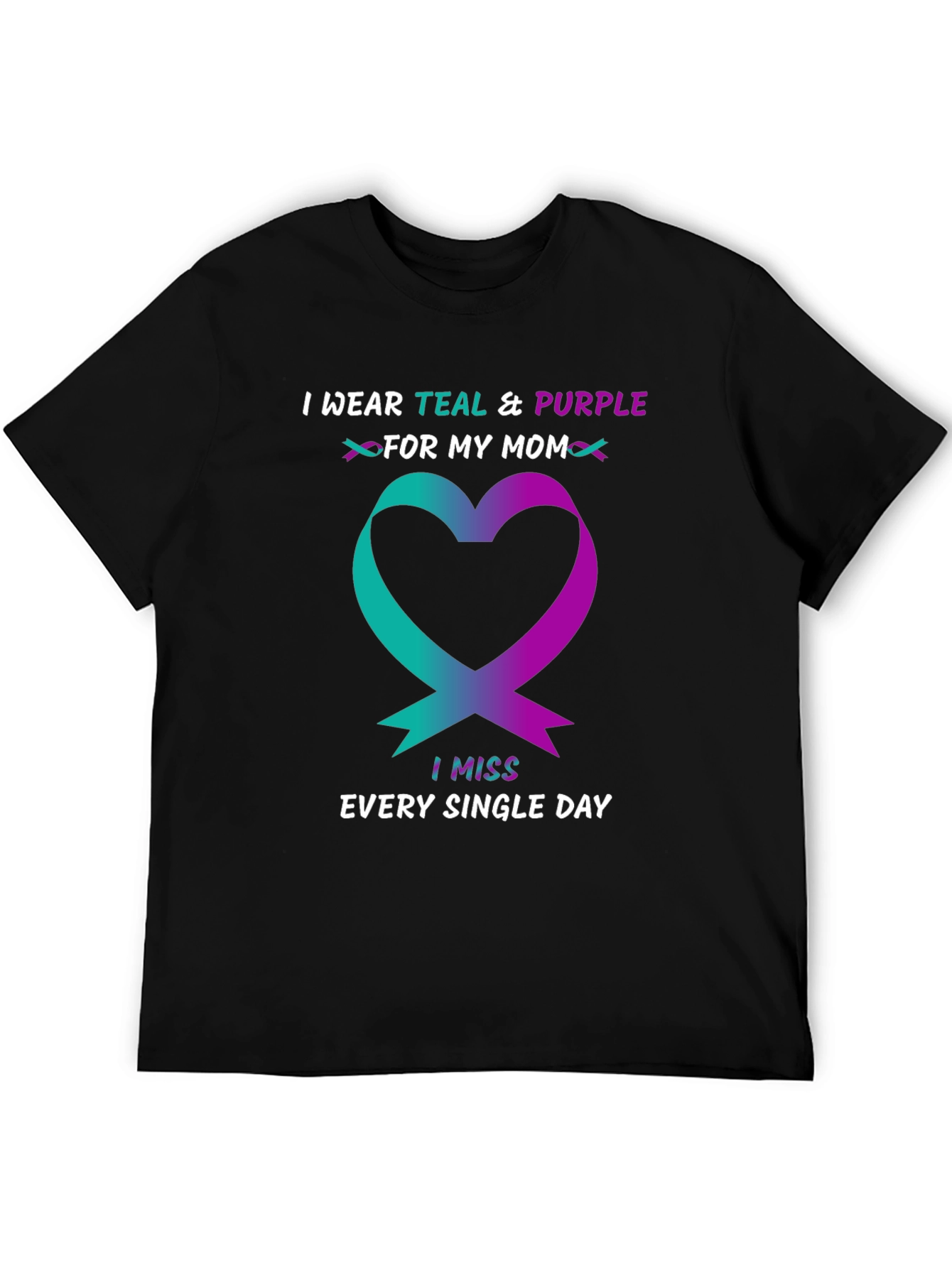 Teal & Purple Ribbon Heart T-Shirt - Missing Mom