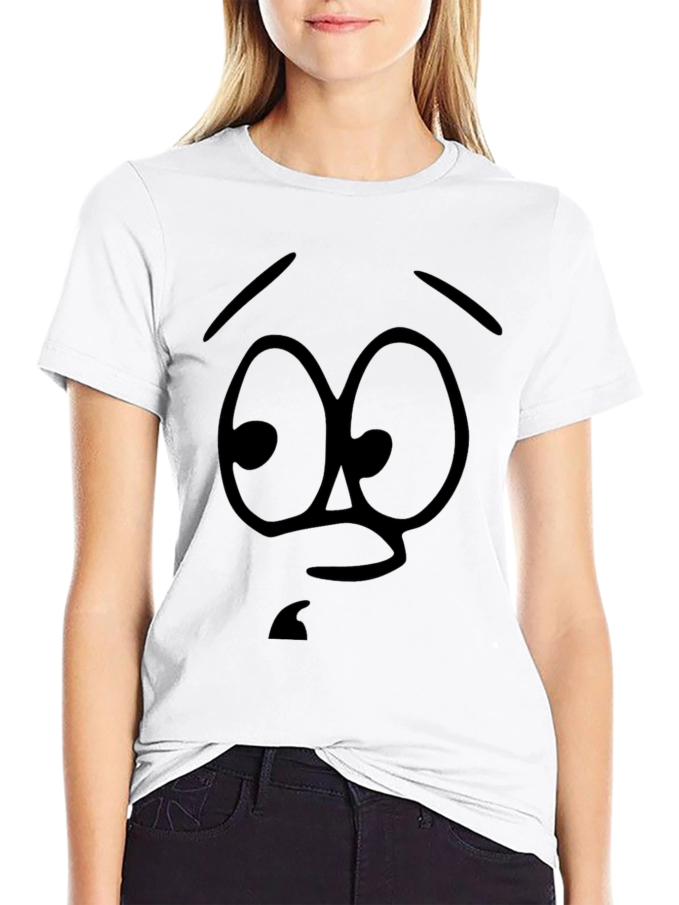 Funny Cartoon Face Black T-Shirt