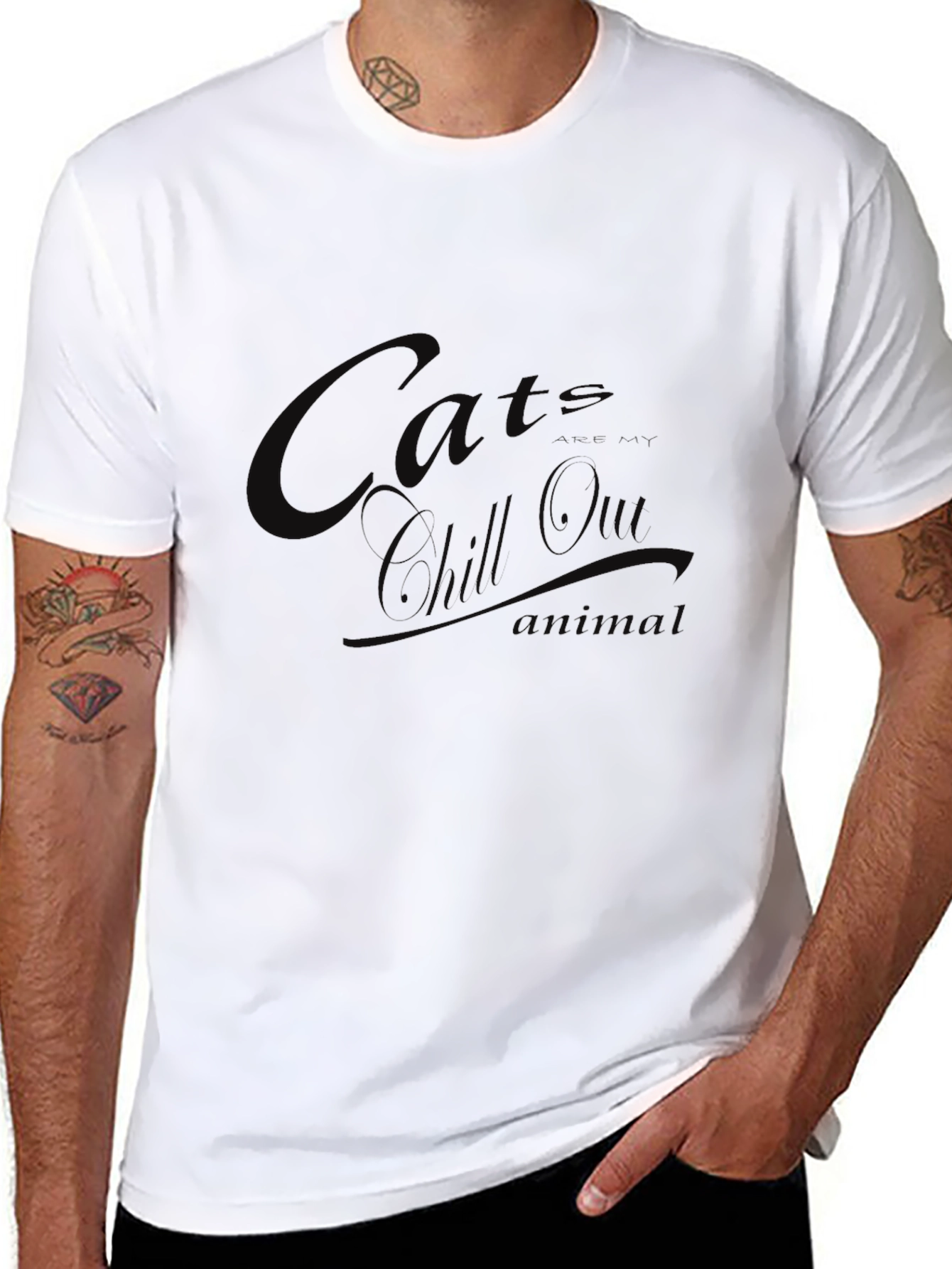 Chill Out Cats T-Shirt - Black Crew Neck Tee