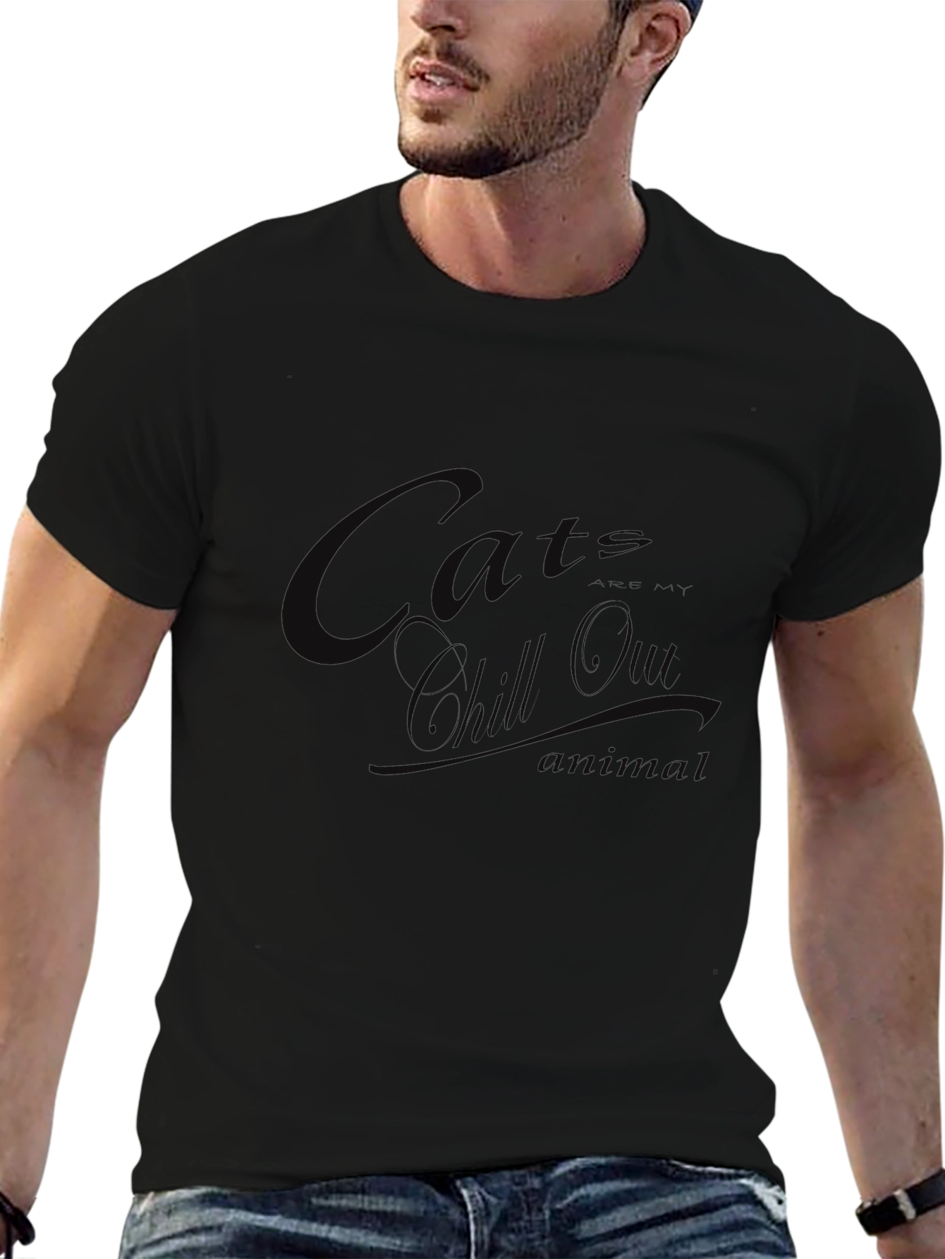 Chill Out Cats T-Shirt - Black Crew Neck Tee