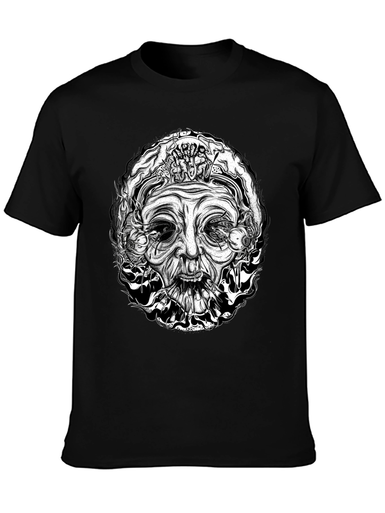 Creepy Face Graphic Print Black T-Shirt