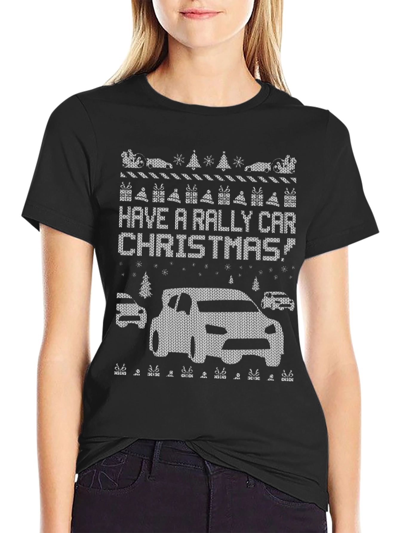 Rally Car Christmas Knit Pattern T-Shirt