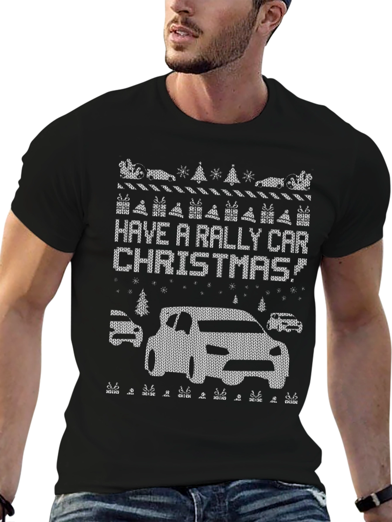 Rally Car Christmas Knit Pattern T-Shirt