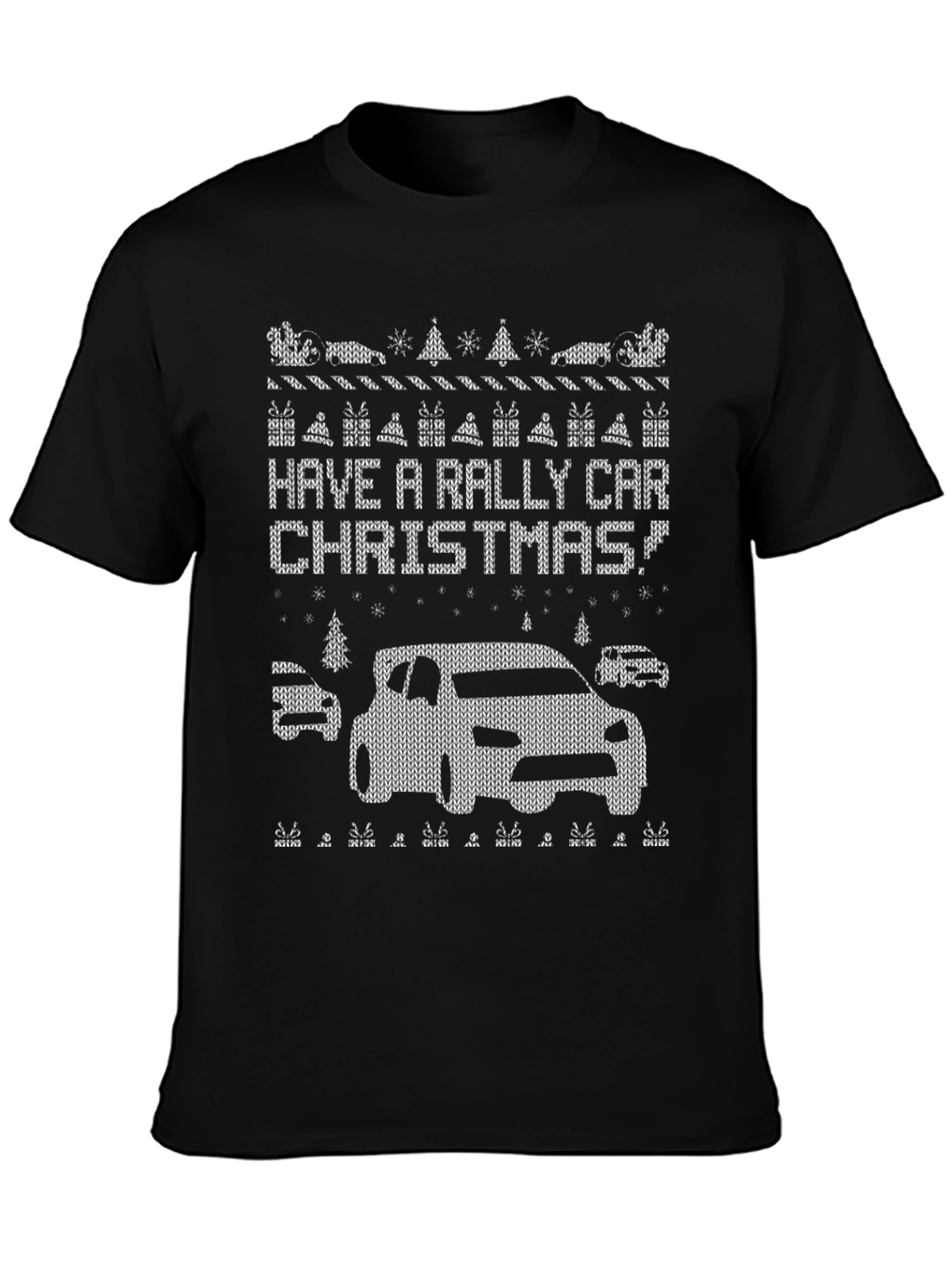Rally Car Christmas Knit Pattern T-Shirt