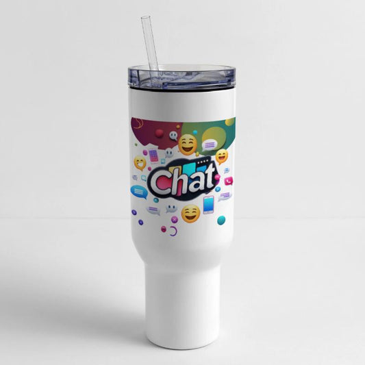 Dynamic 'Chat' Logo with Communication Icons"