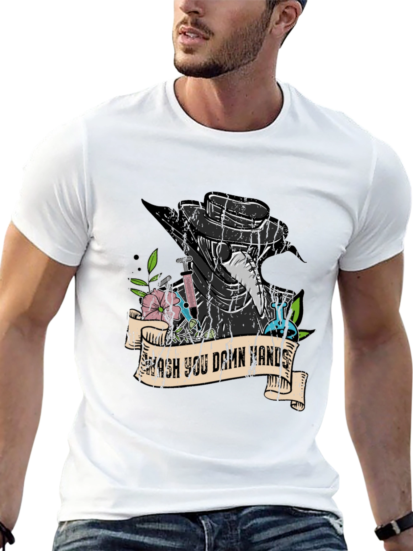 Wash Your Damn Hands Plague Doctor Graphic Tee