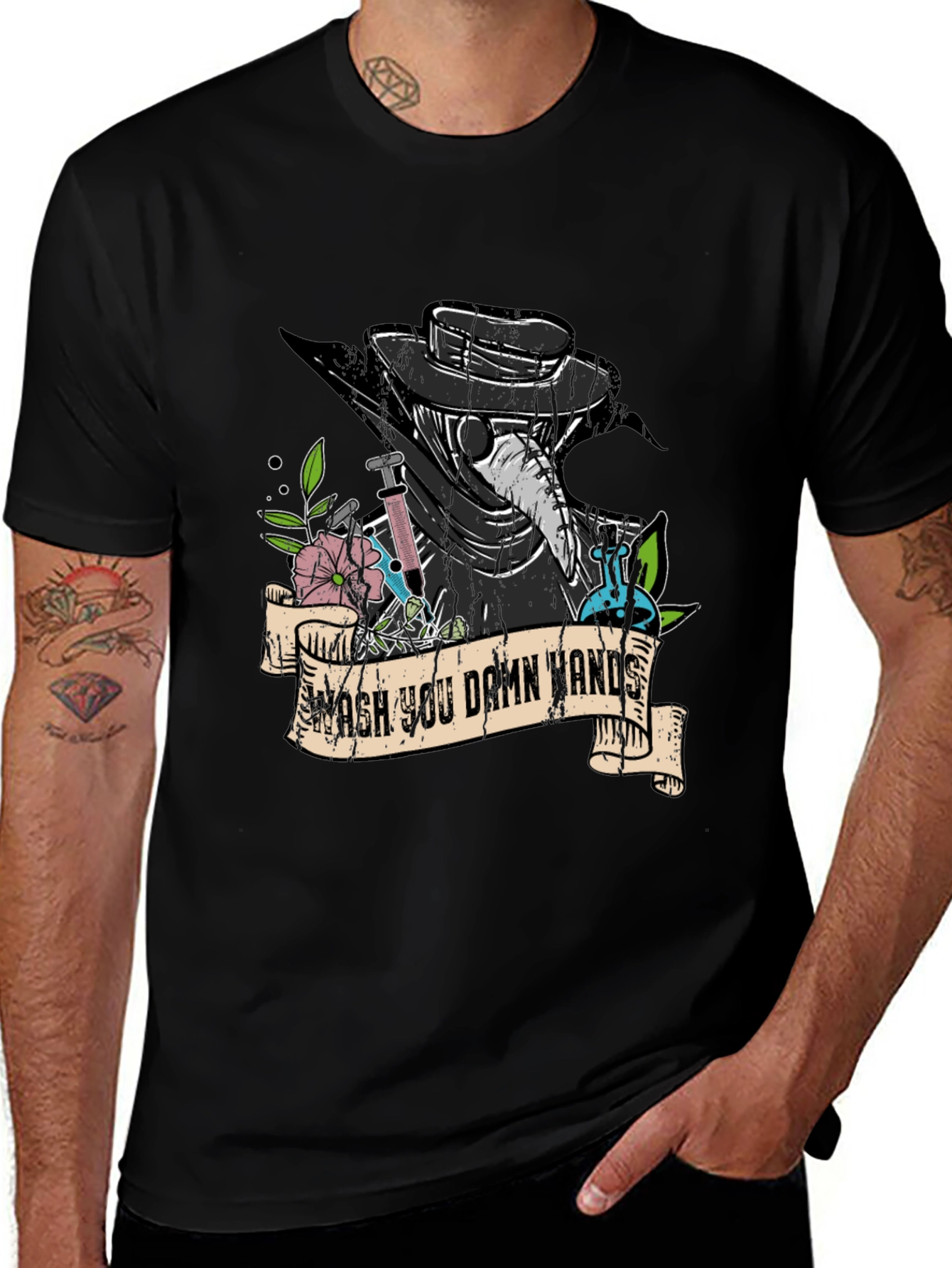 Wash Your Damn Hands Plague Doctor Graphic Tee