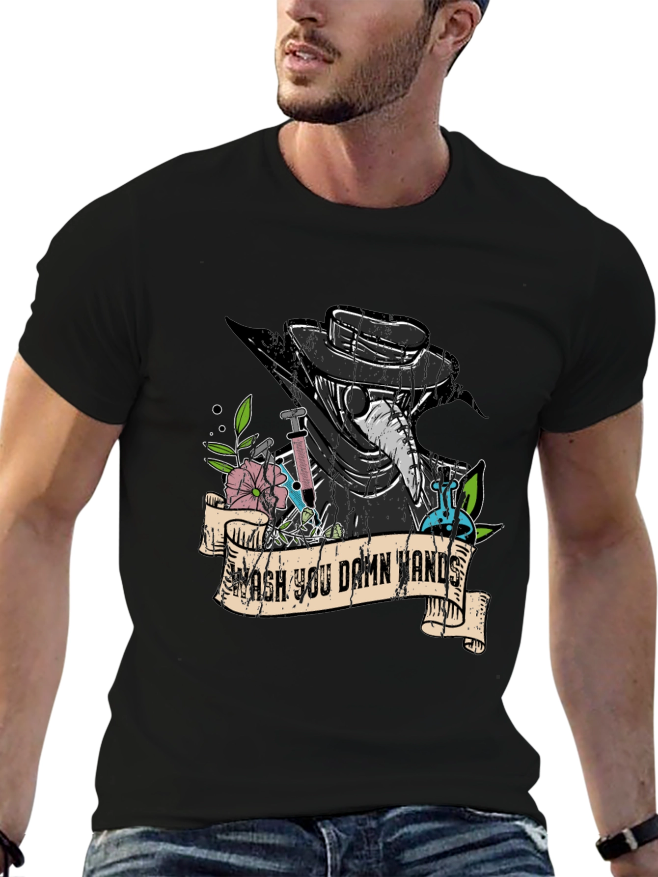Wash Your Damn Hands Plague Doctor Graphic Tee