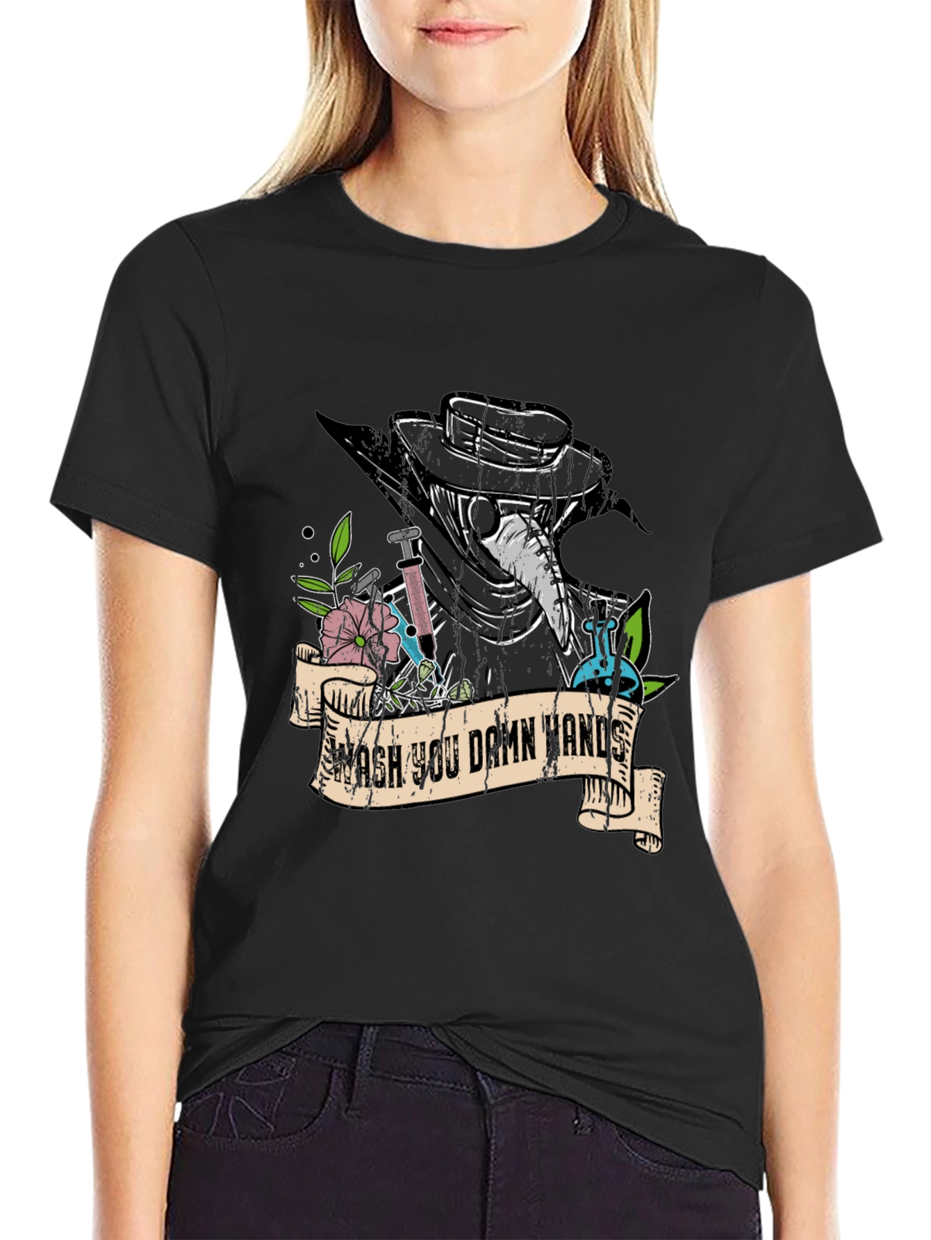 Wash Your Damn Hands Plague Doctor Graphic Tee
