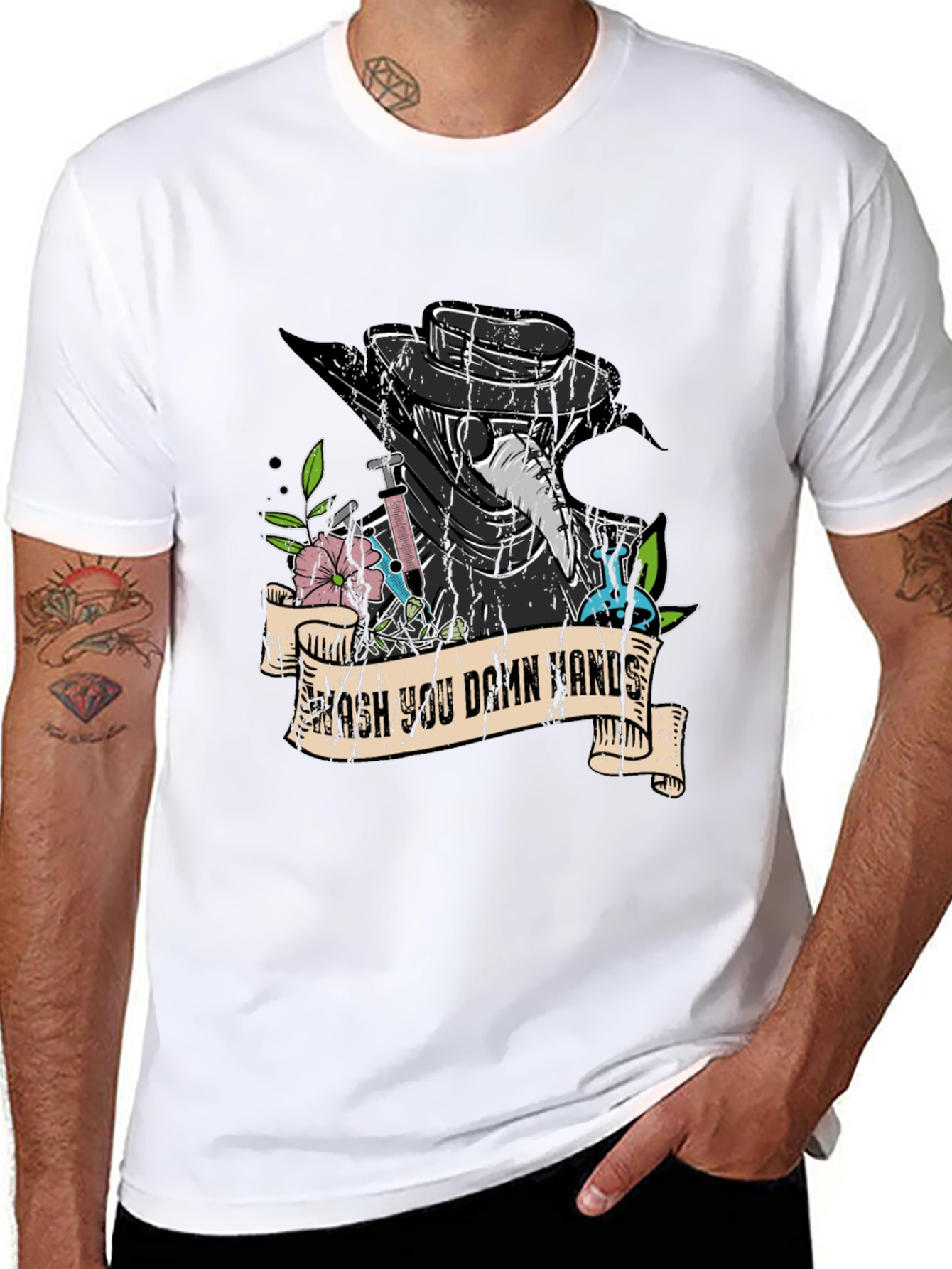 Wash Your Damn Hands Plague Doctor Graphic Tee