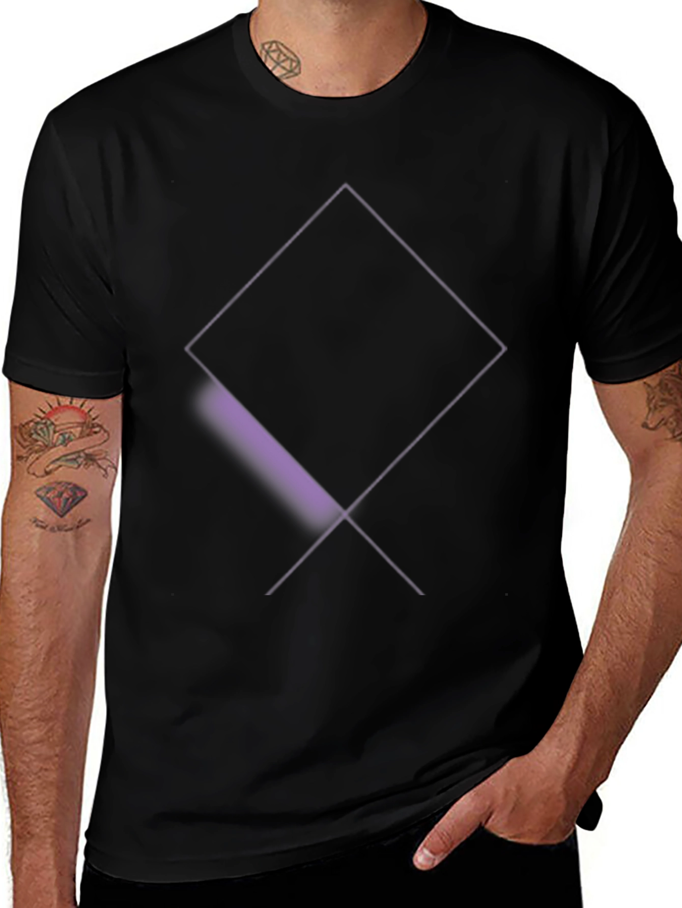 Mens Black T-Shirt with Abstract Diamond Design
