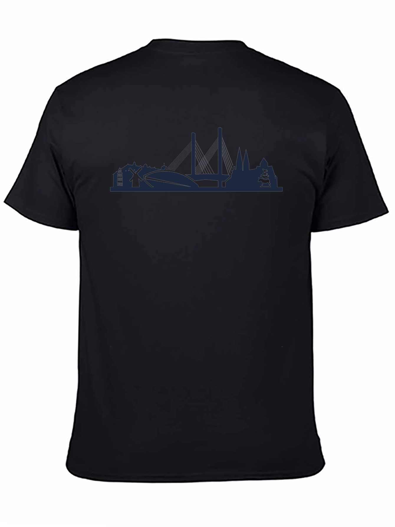 Dark Blue Silhouette Graphic Black Crew Neck T-Shirt