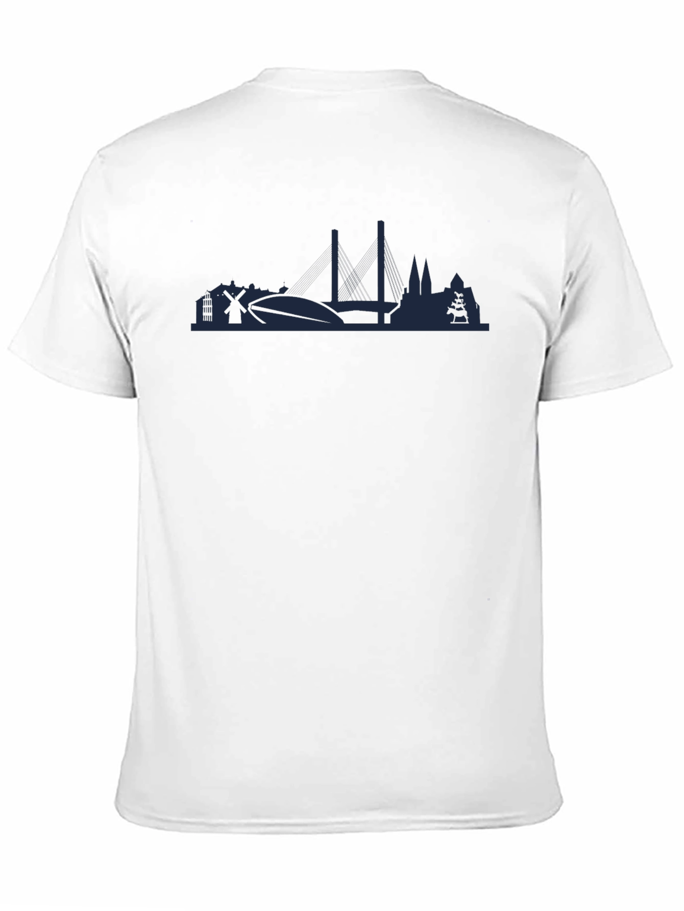 Dark Blue Silhouette Graphic Black Crew Neck T-Shirt