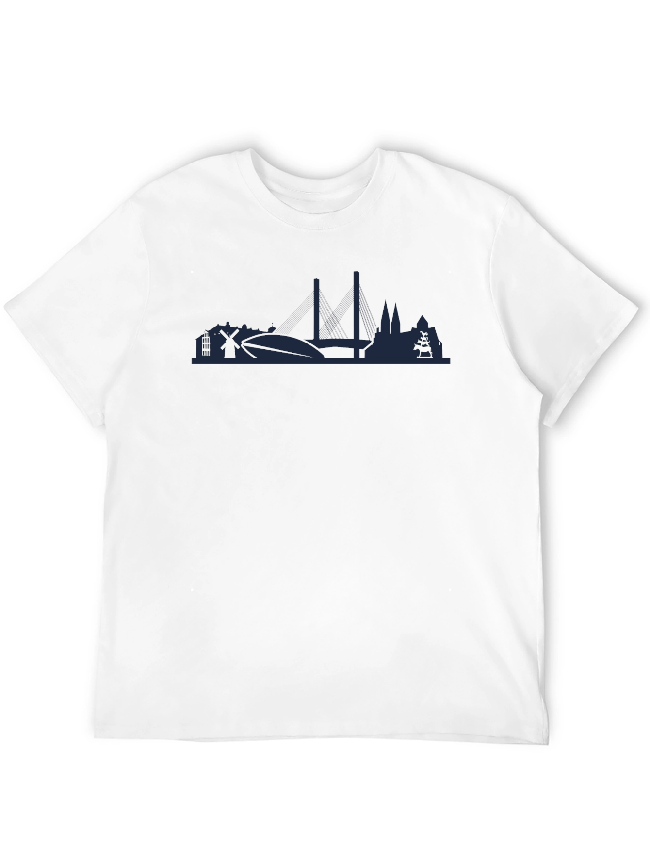 Dark Blue Silhouette Graphic Black Crew Neck T-Shirt