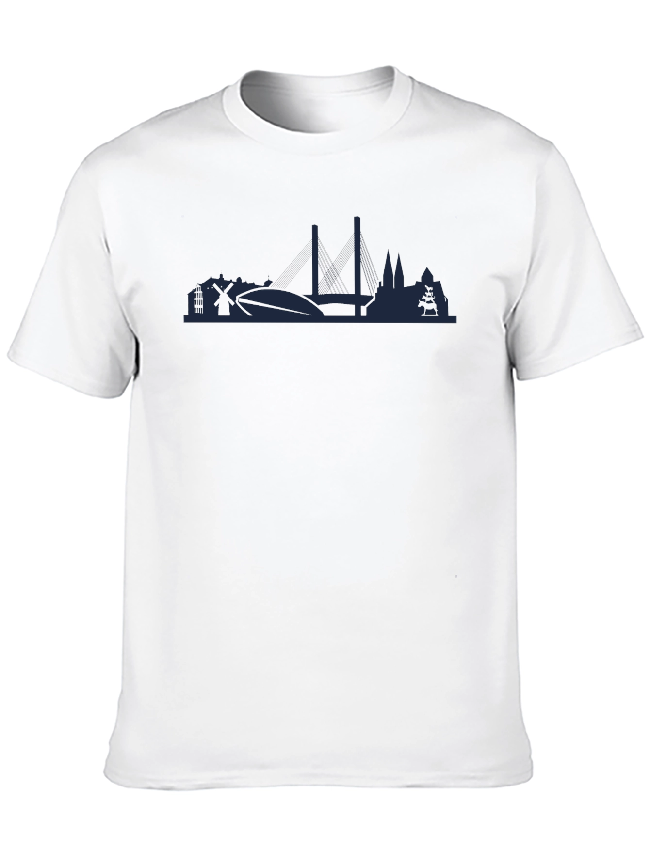 Dark Blue Silhouette Graphic Black Crew Neck T-Shirt