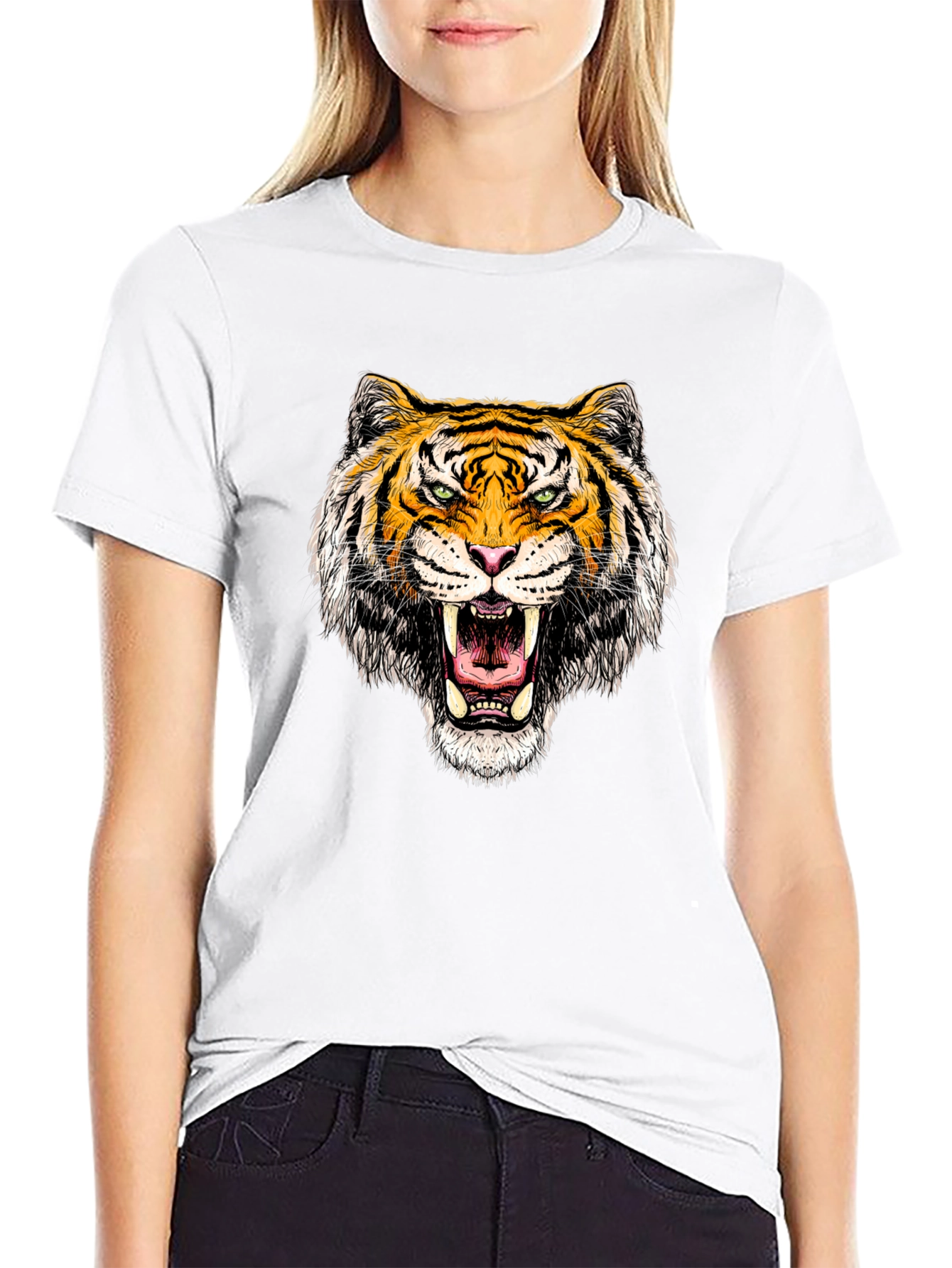 Roaring Tiger Graphic Tee - Black Cotton T-Shirt