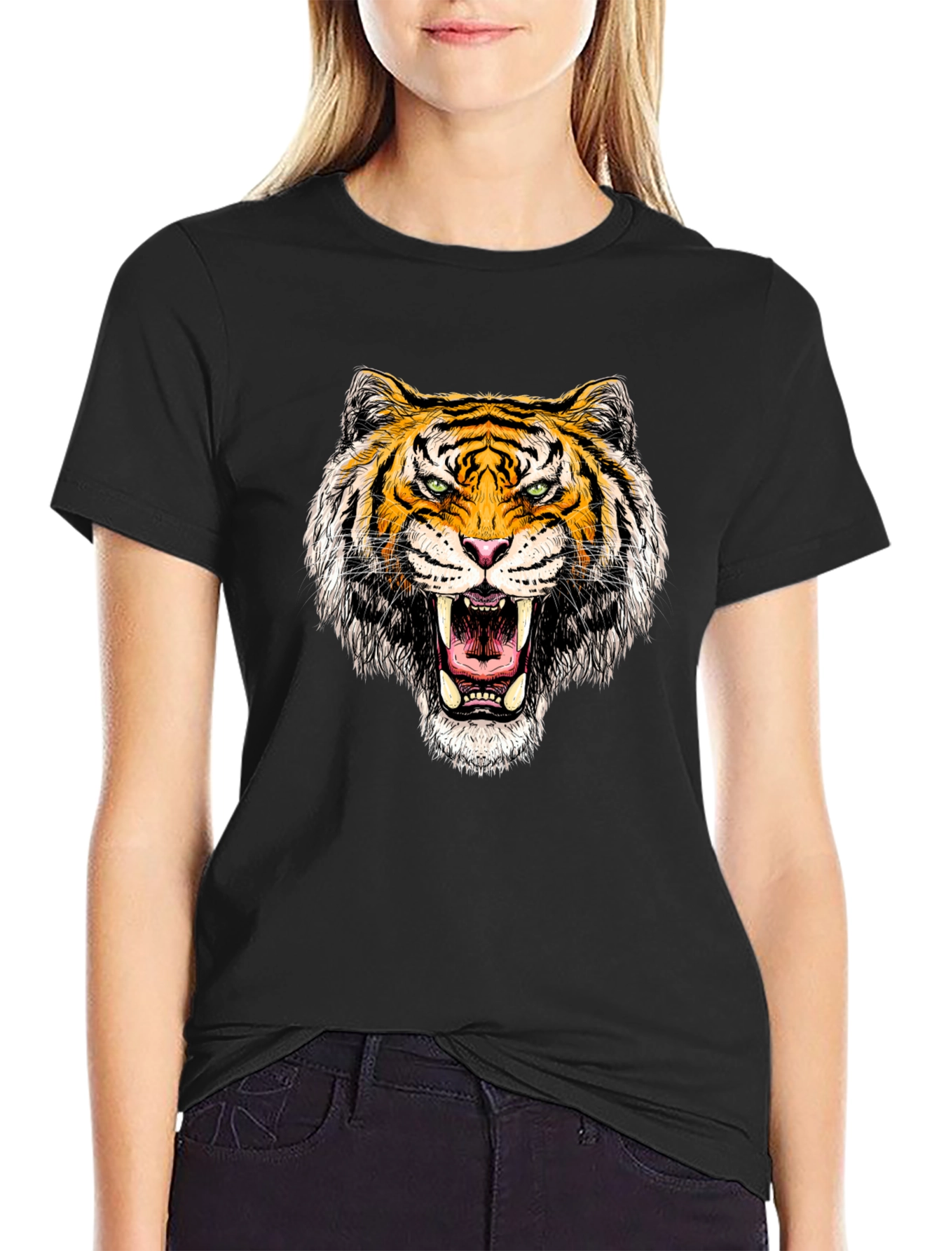Roaring Tiger Graphic Tee - Black Cotton T-Shirt
