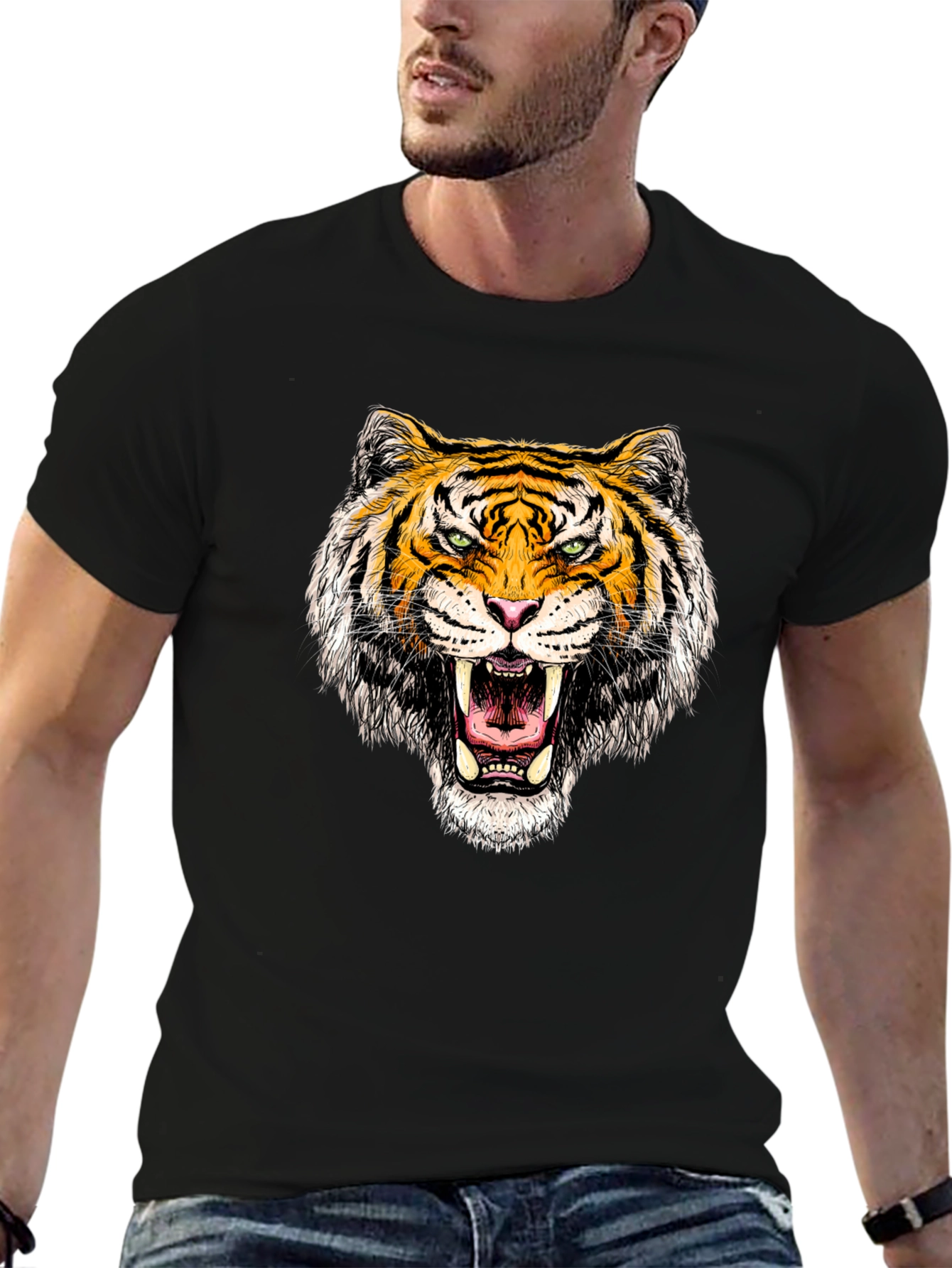 Roaring Tiger Graphic Tee - Black Cotton T-Shirt