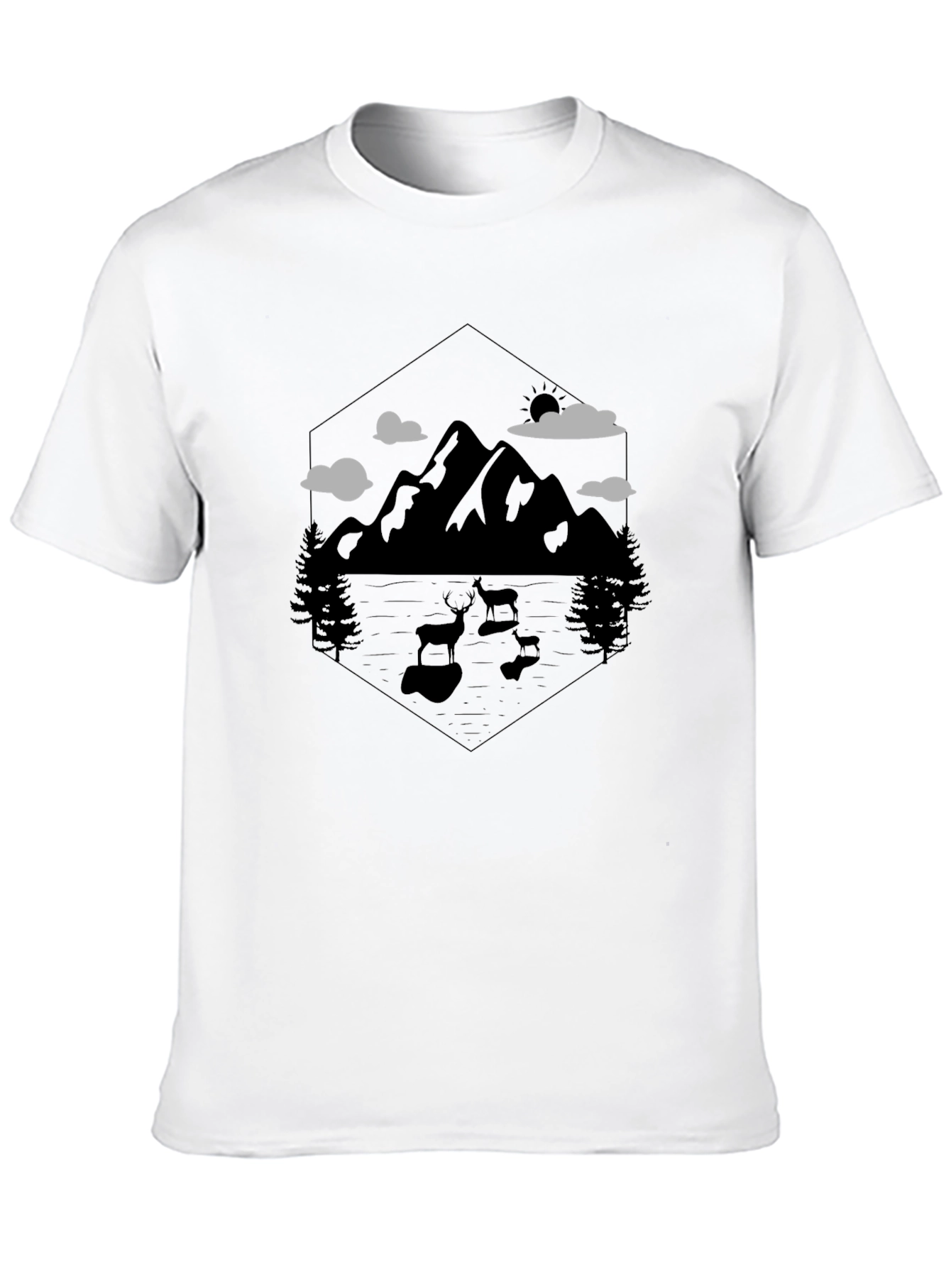 Mountain Deer Graphic Tee - Nature Lovers Black T-Shirt