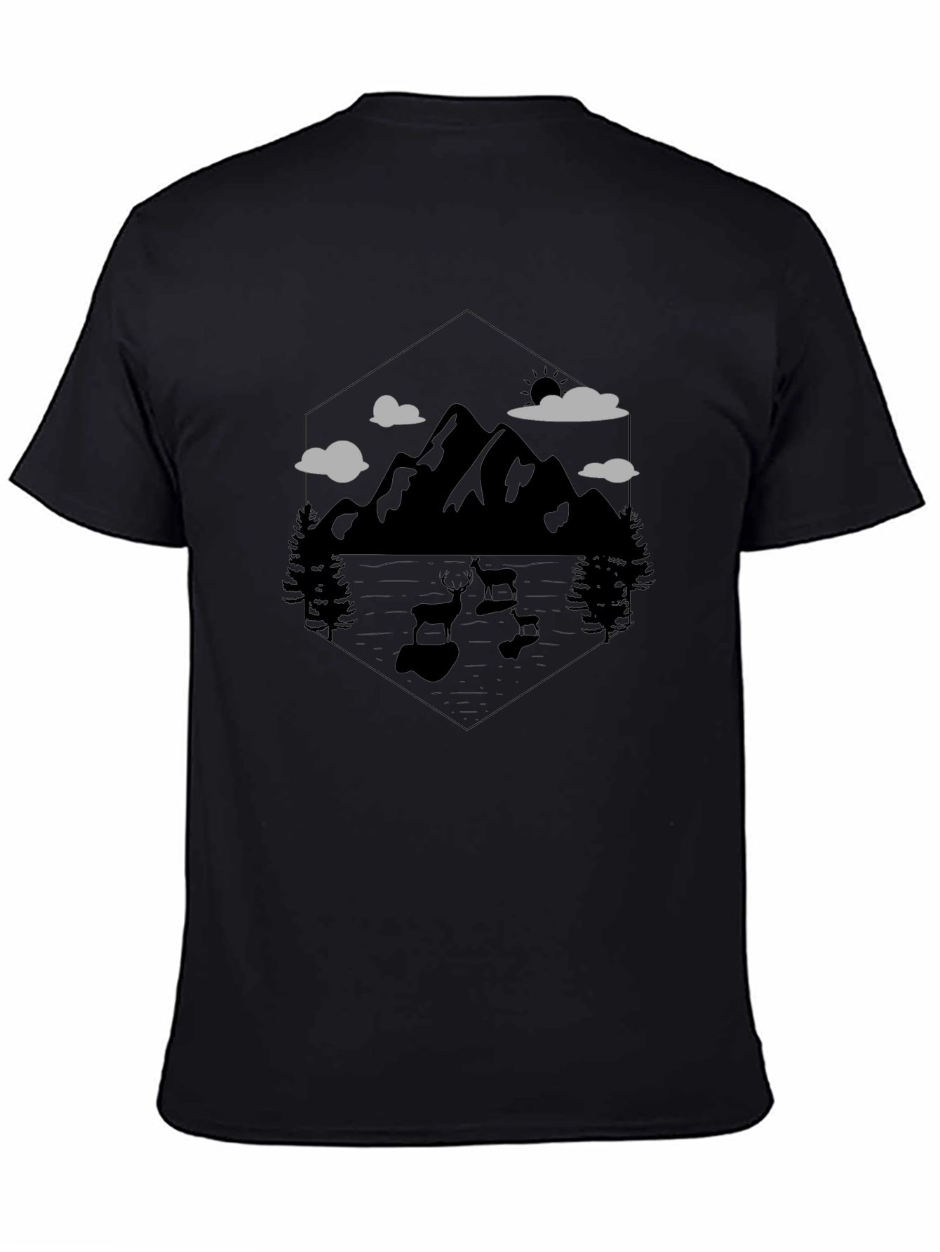 Mountain Deer Graphic Tee - Nature Lovers Black T-Shirt