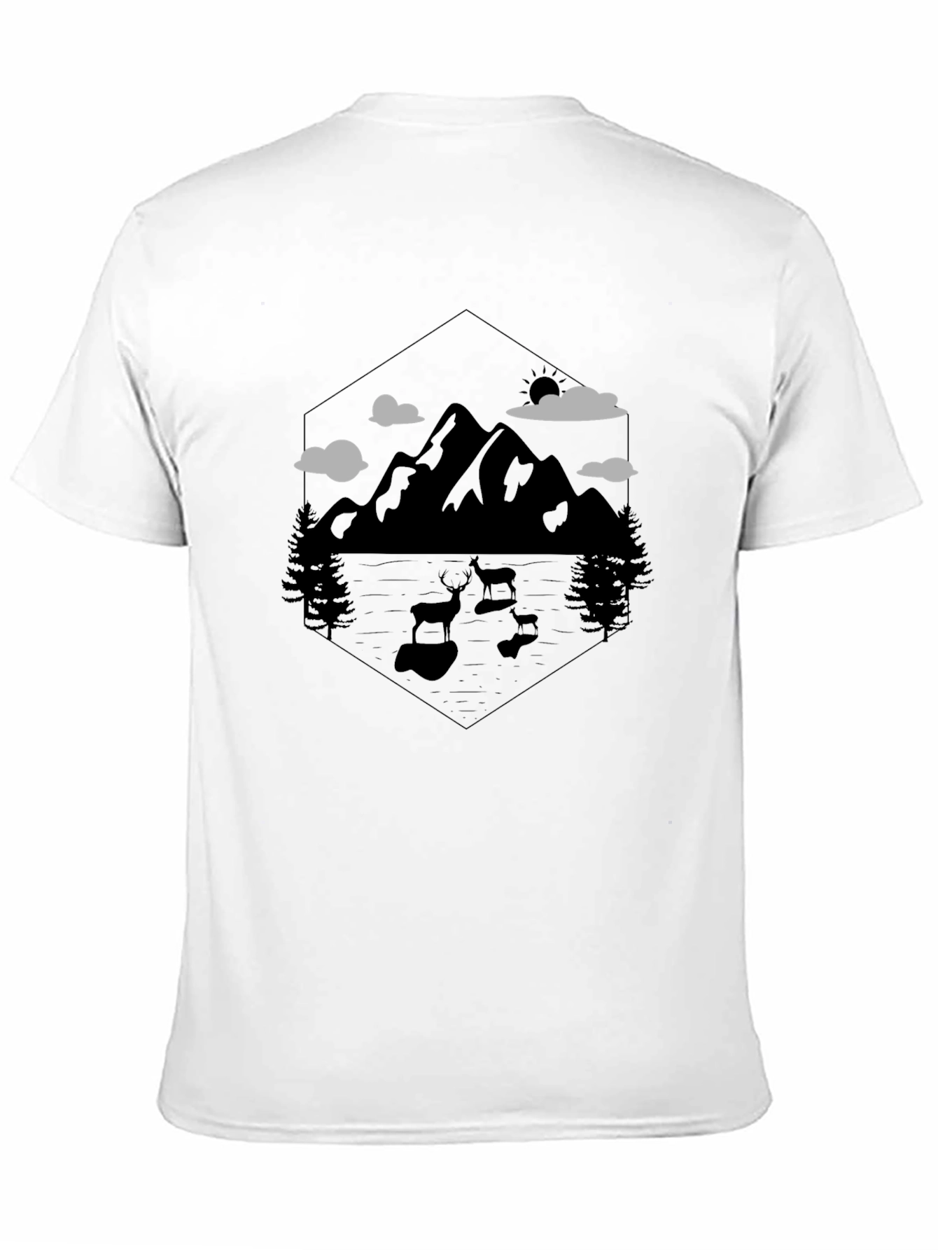 Mountain Deer Graphic Tee - Nature Lovers Black T-Shirt
