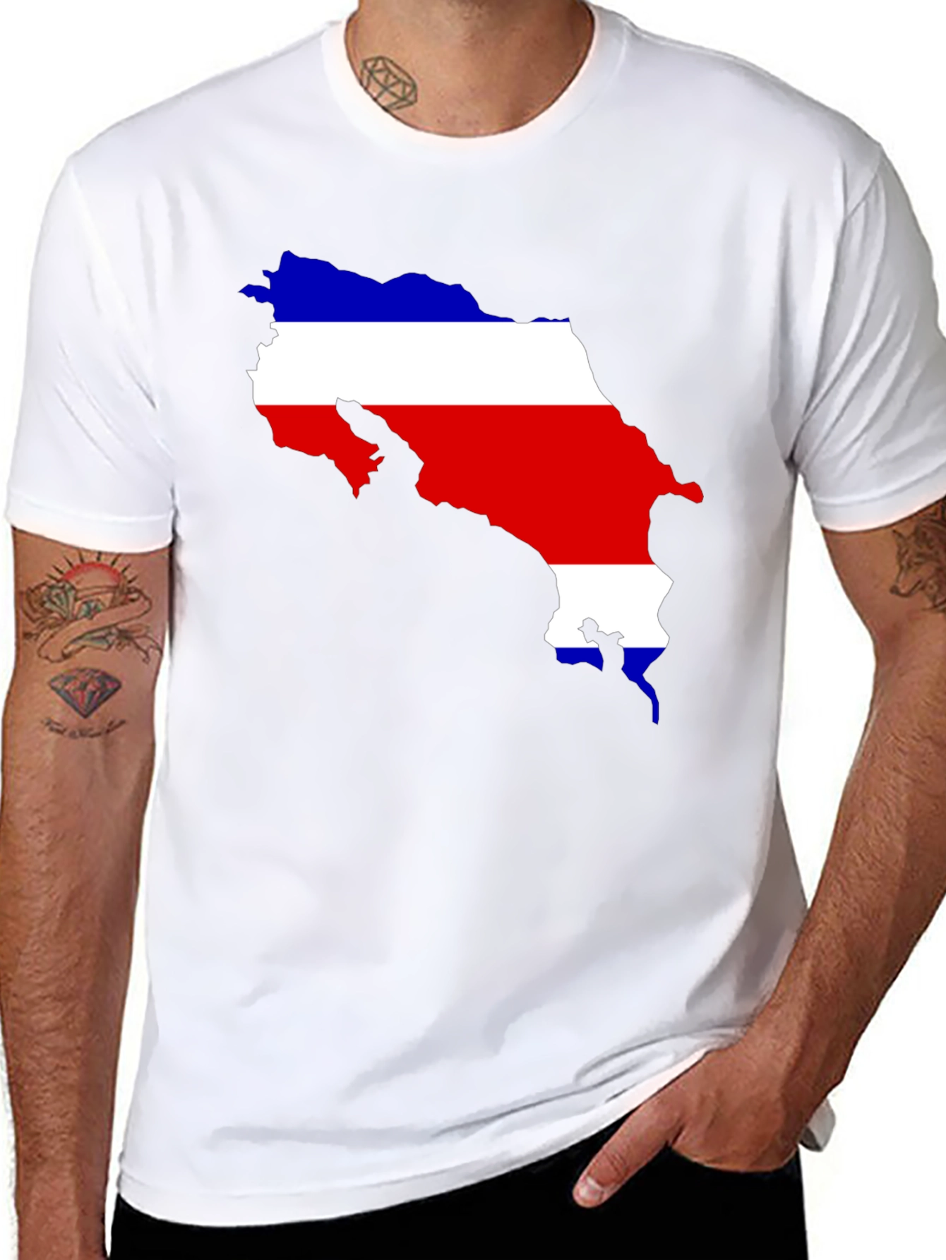 Costa Rica Flag Map T-Shirt - Black
